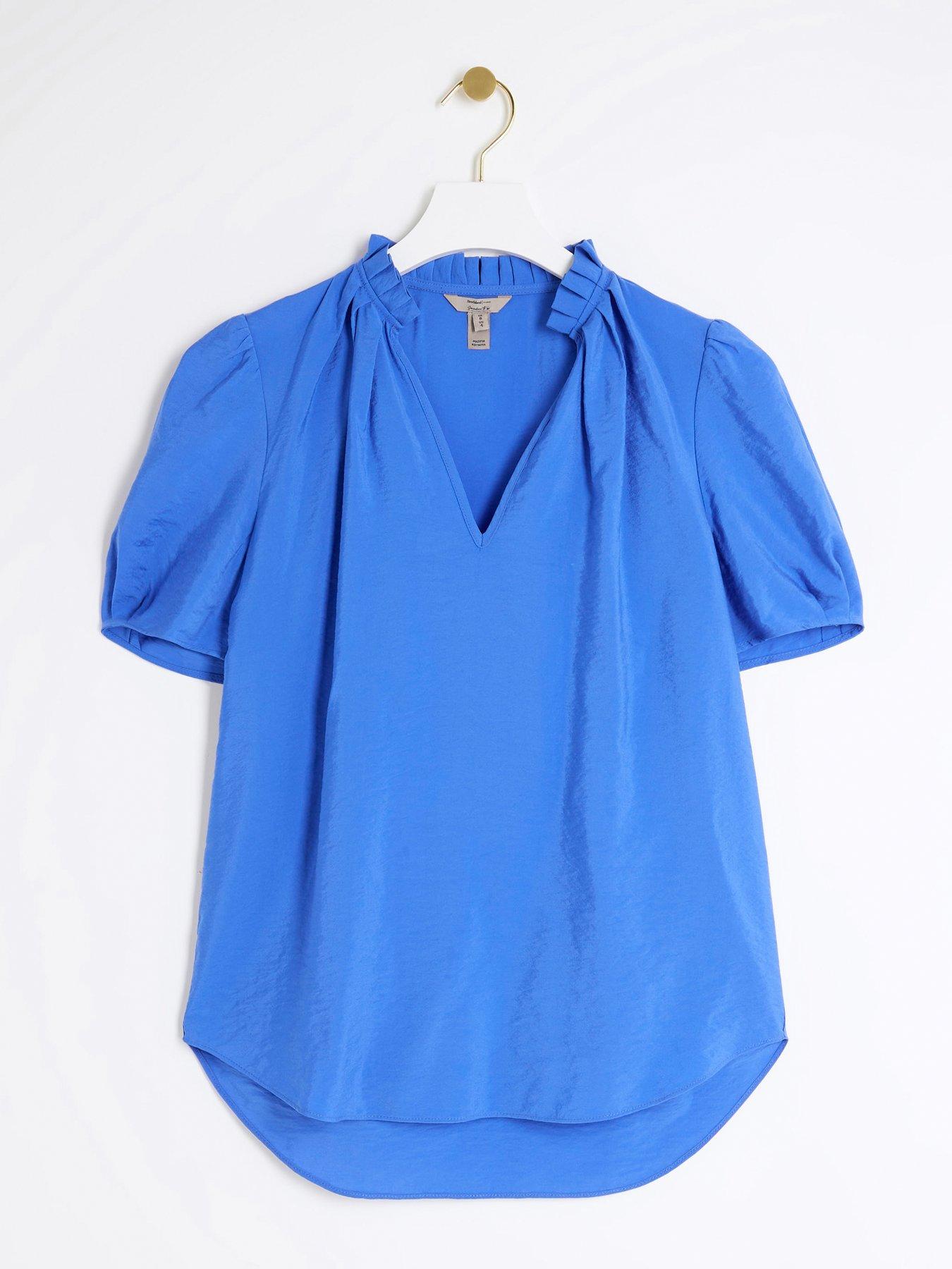 river-island-frilly-neck-blouse-bright-bluedetail