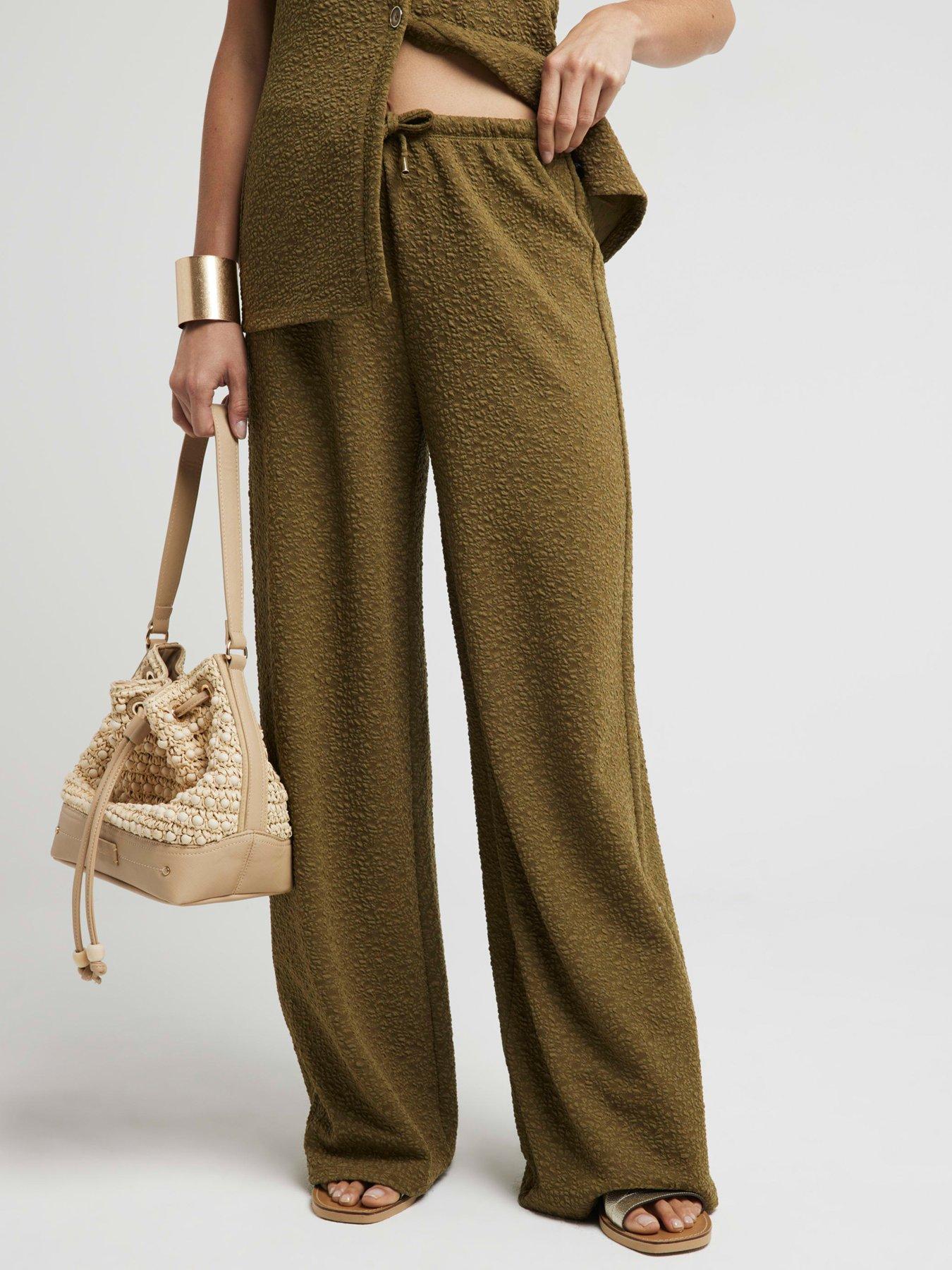 river-island-wide-leg-textured-trousers-khakifront