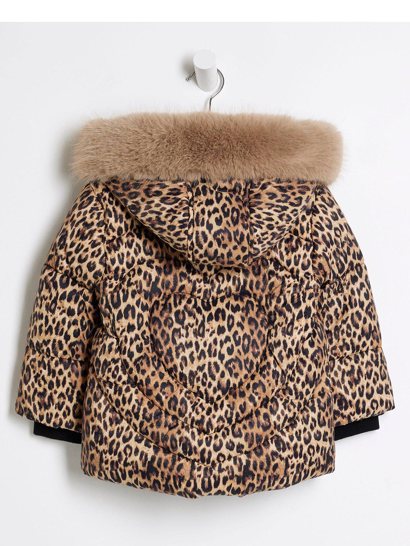 Image 2 of 4 of River Island Mini Mini Leopard Print Padded Coat - Brown