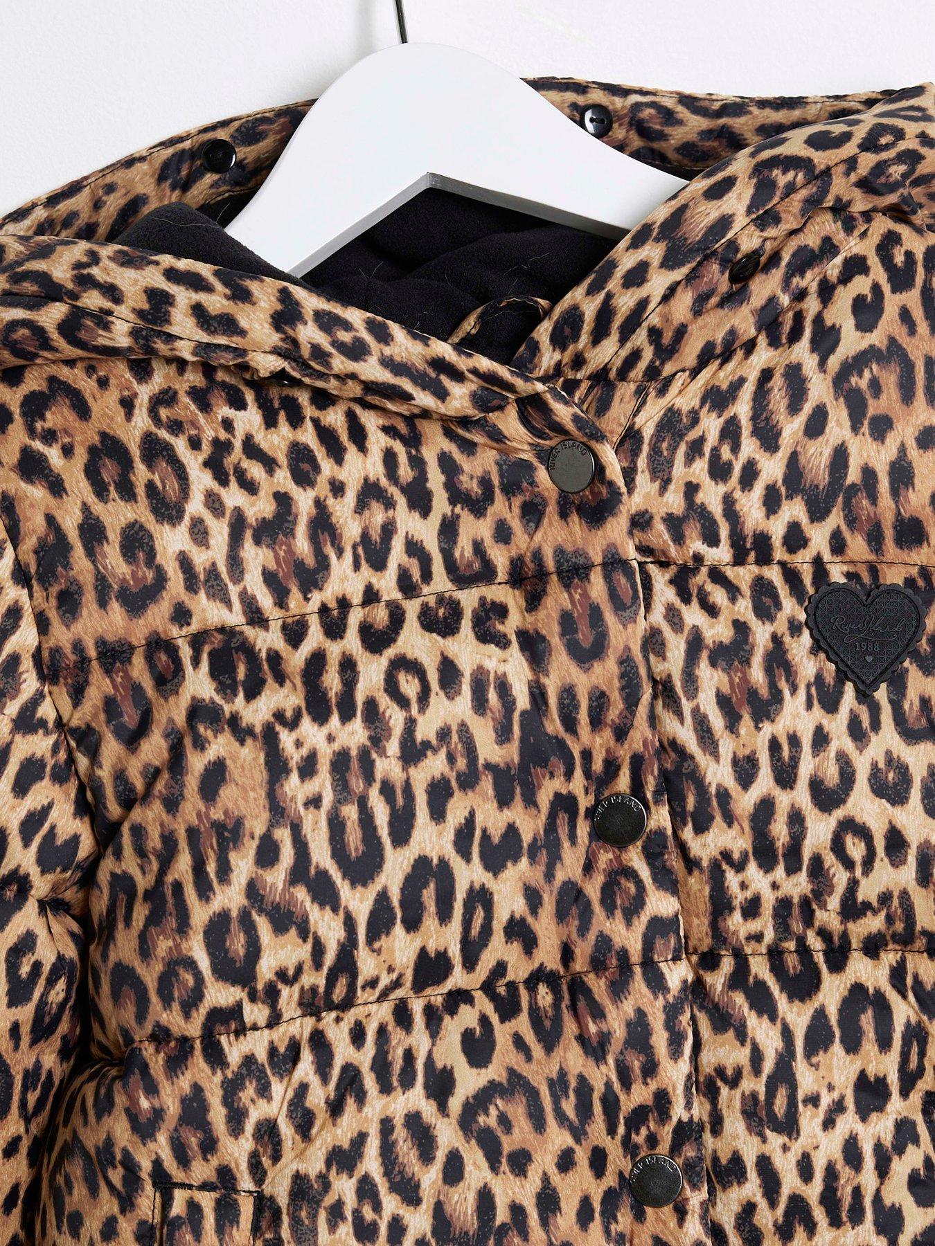 Image 3 of 4 of River Island Mini Mini Leopard Print Padded Coat - Brown