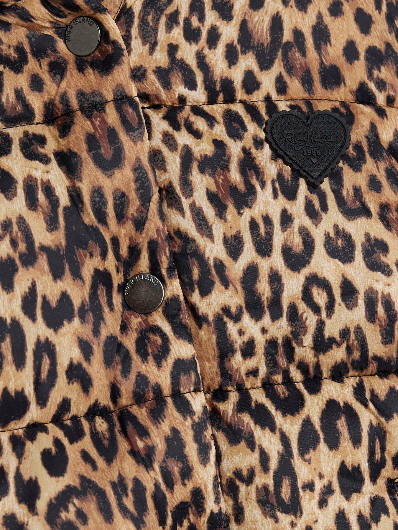 Image 4 of 4 of River Island Mini Mini Leopard Print Padded Coat - Brown