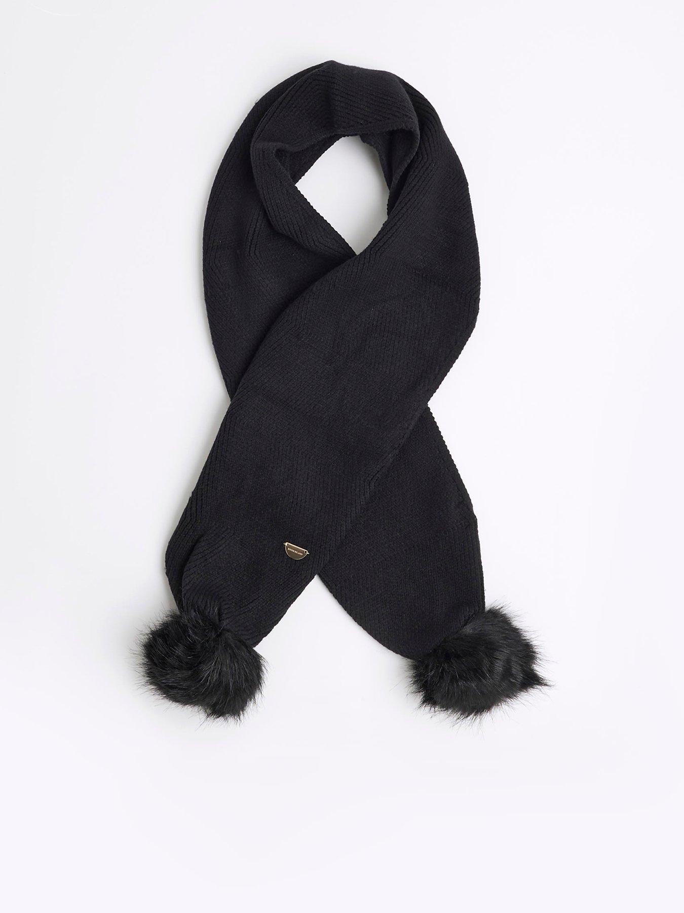 river-island-older-girl-pom-pom-knit-scarf-black