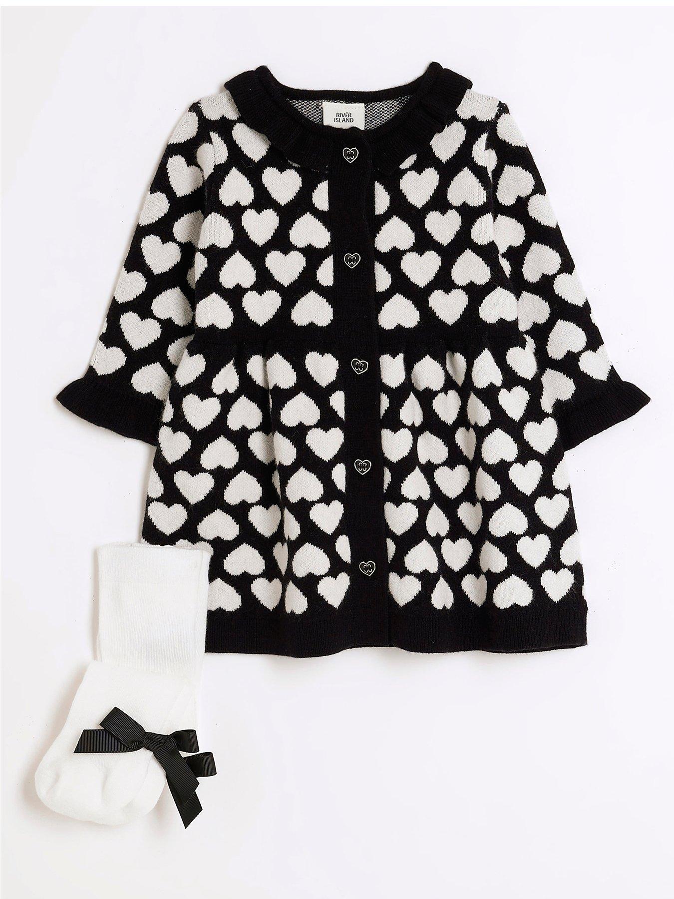 river-island-baby-baby-girls-knit-heart-dress-set-blackfront