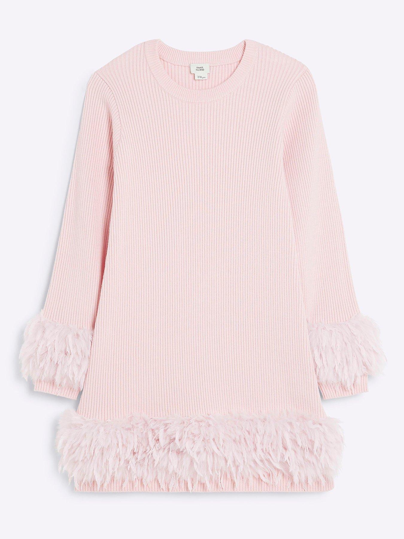 river-island-girls-ribbed-knit-feather-jumper-dress-pink