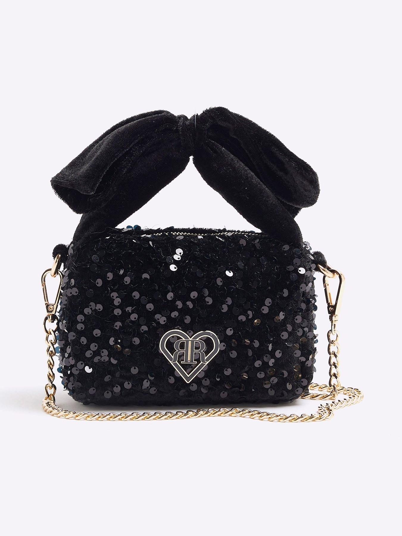 river-island-older-girl-sequin-bow-top-handle-bag-blackfront