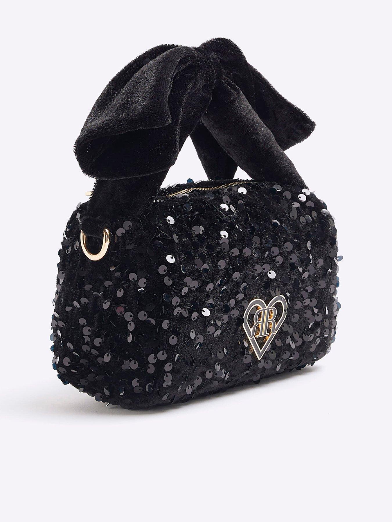 river-island-older-girl-sequin-bow-top-handle-bag-blackback