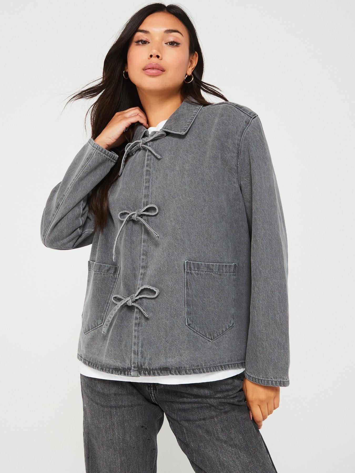 only-thille-long-sleeve-tie-denim-jacket-grey