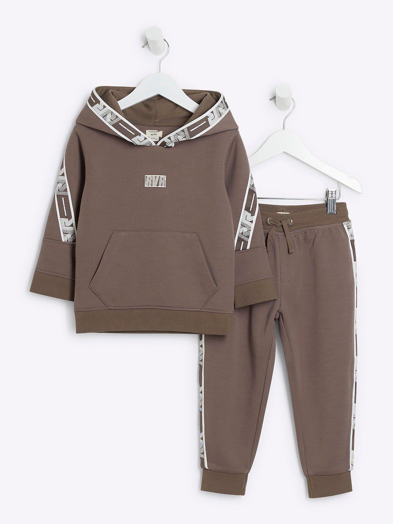 river-island-mini-mini-boy-sporty-taped-hoody-jog-set-brown