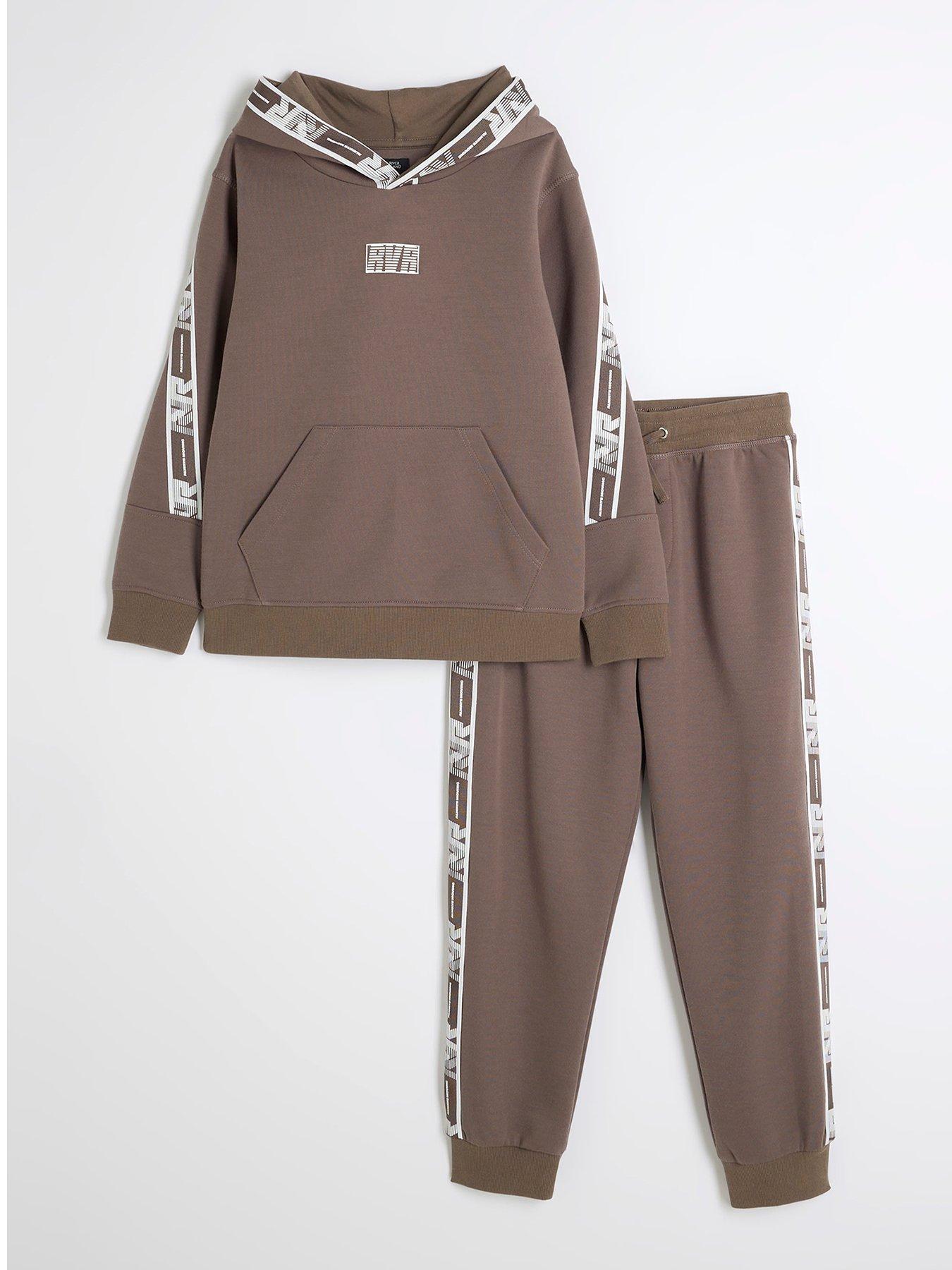 river-island-older-boy-sporty-taped-hoody-jog-set-brown