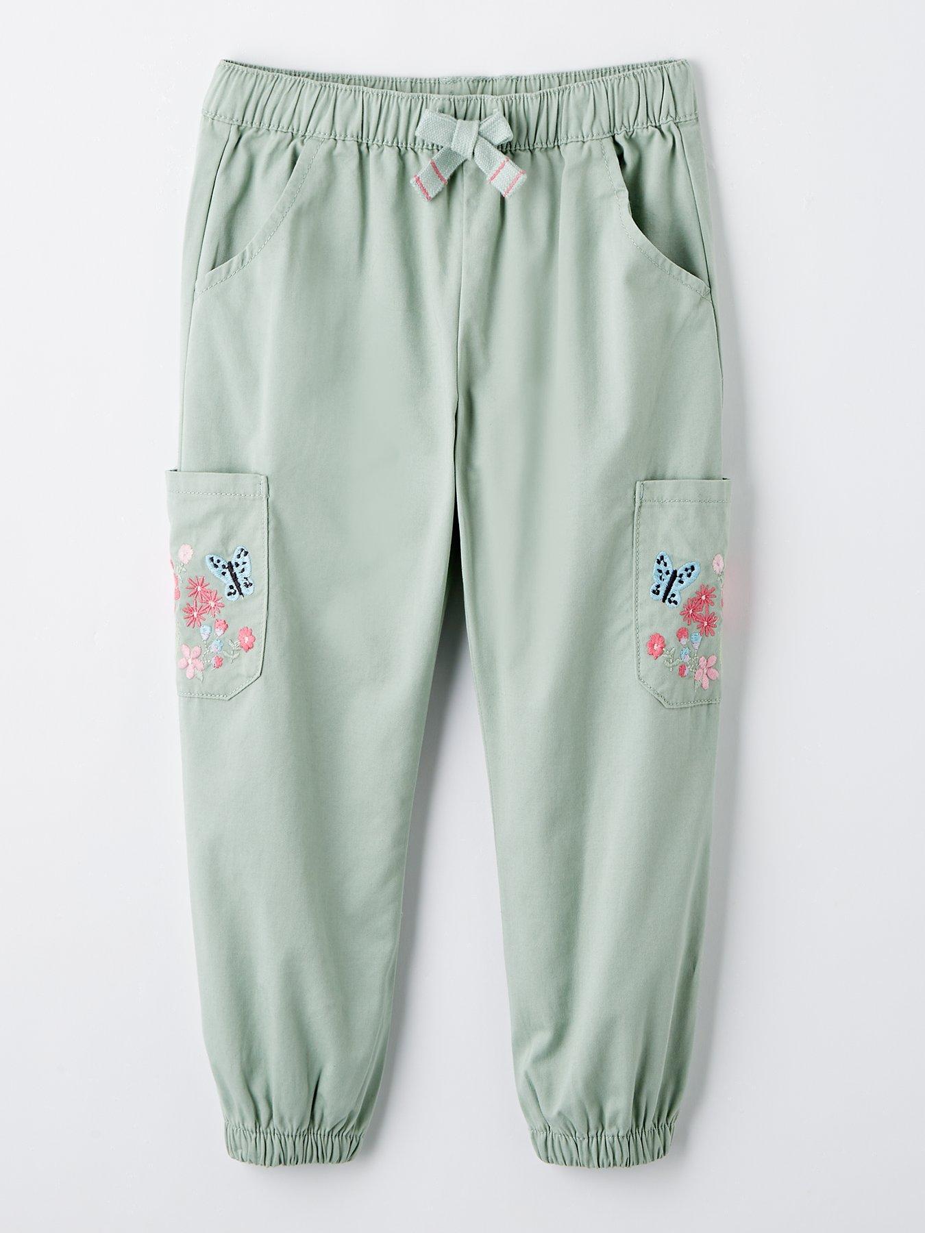 undefined Girls Woven Embroidered Detail Cargo - Green