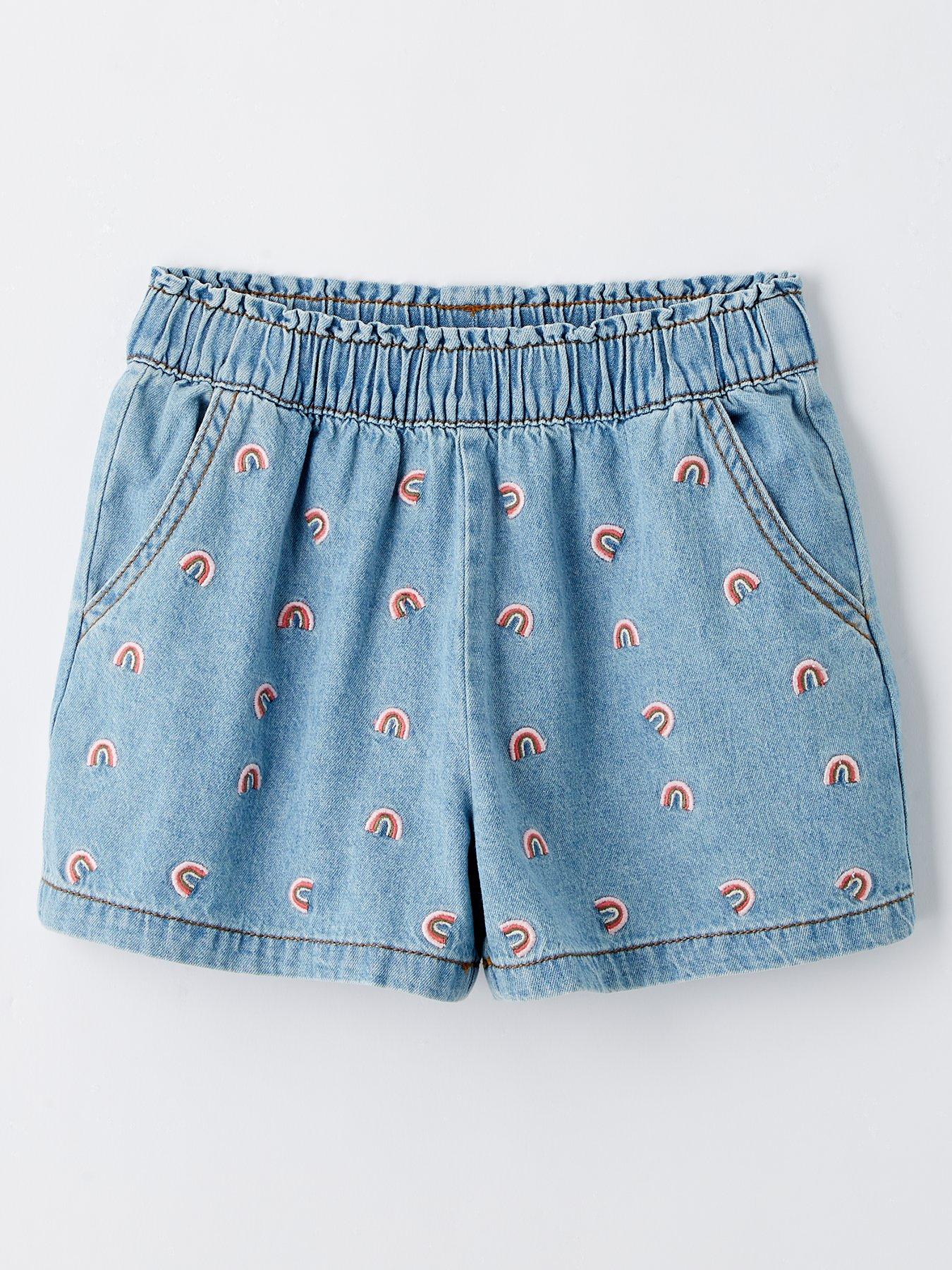 Mini V by Very Girls Embroidered Paperbag Denim Shorts - Blue