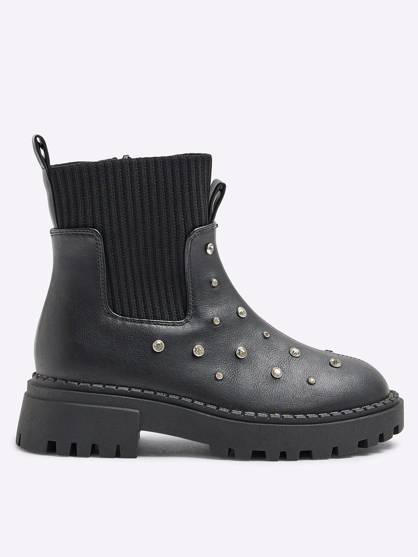 river-island-older-girl-diamante-stud-chelsea-boots-blackfront