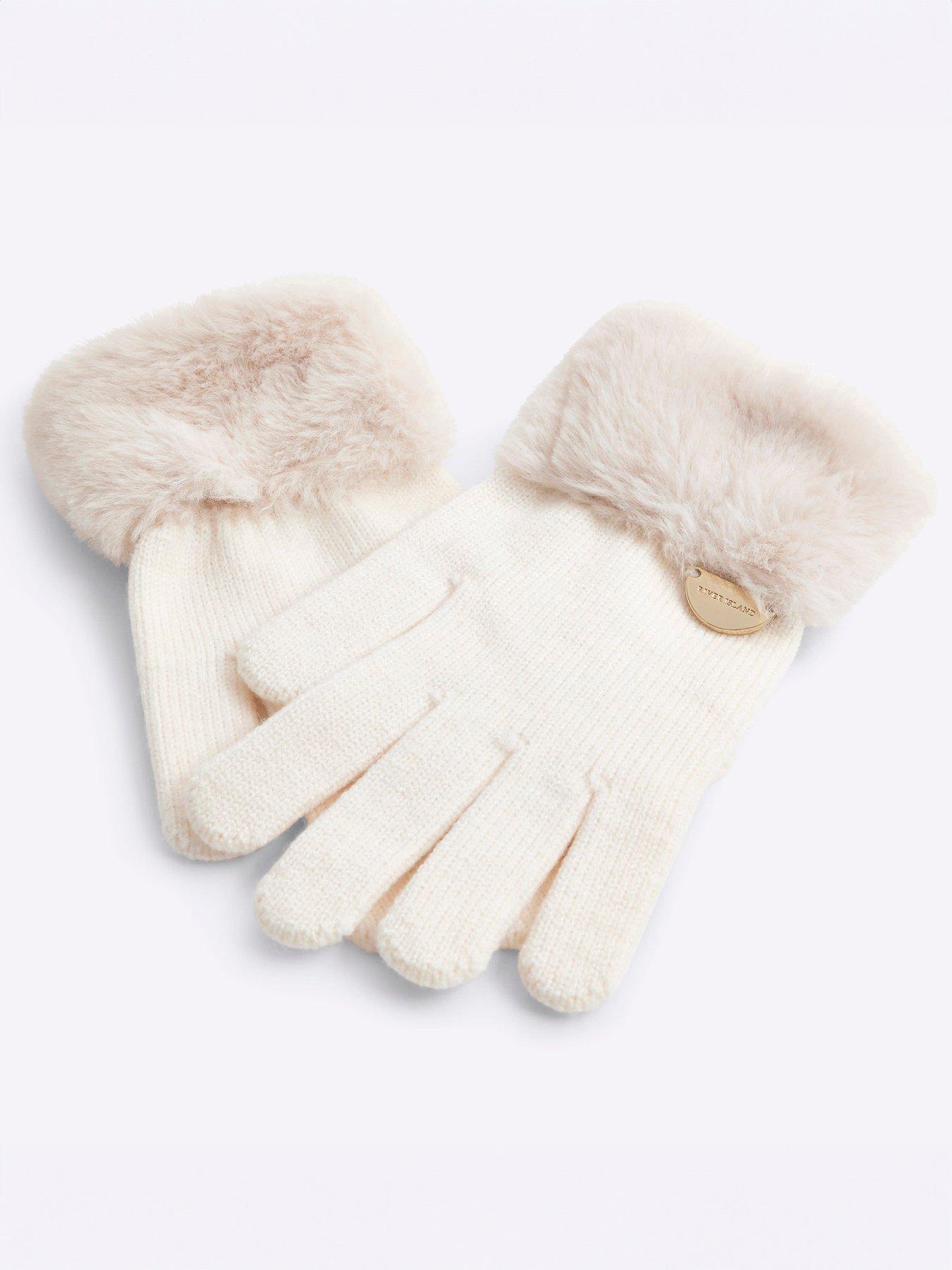 river-island-older-girl-faux-fur-cuff-knitted-gloves-creamback