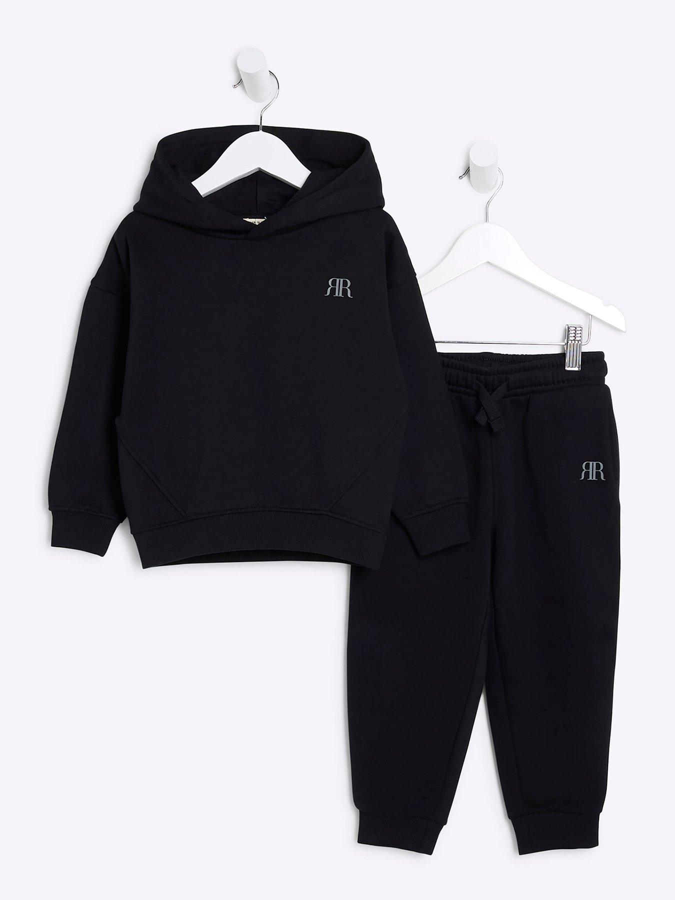 river-island-mini-mini-boy-essential-hoodie-set-blackfront