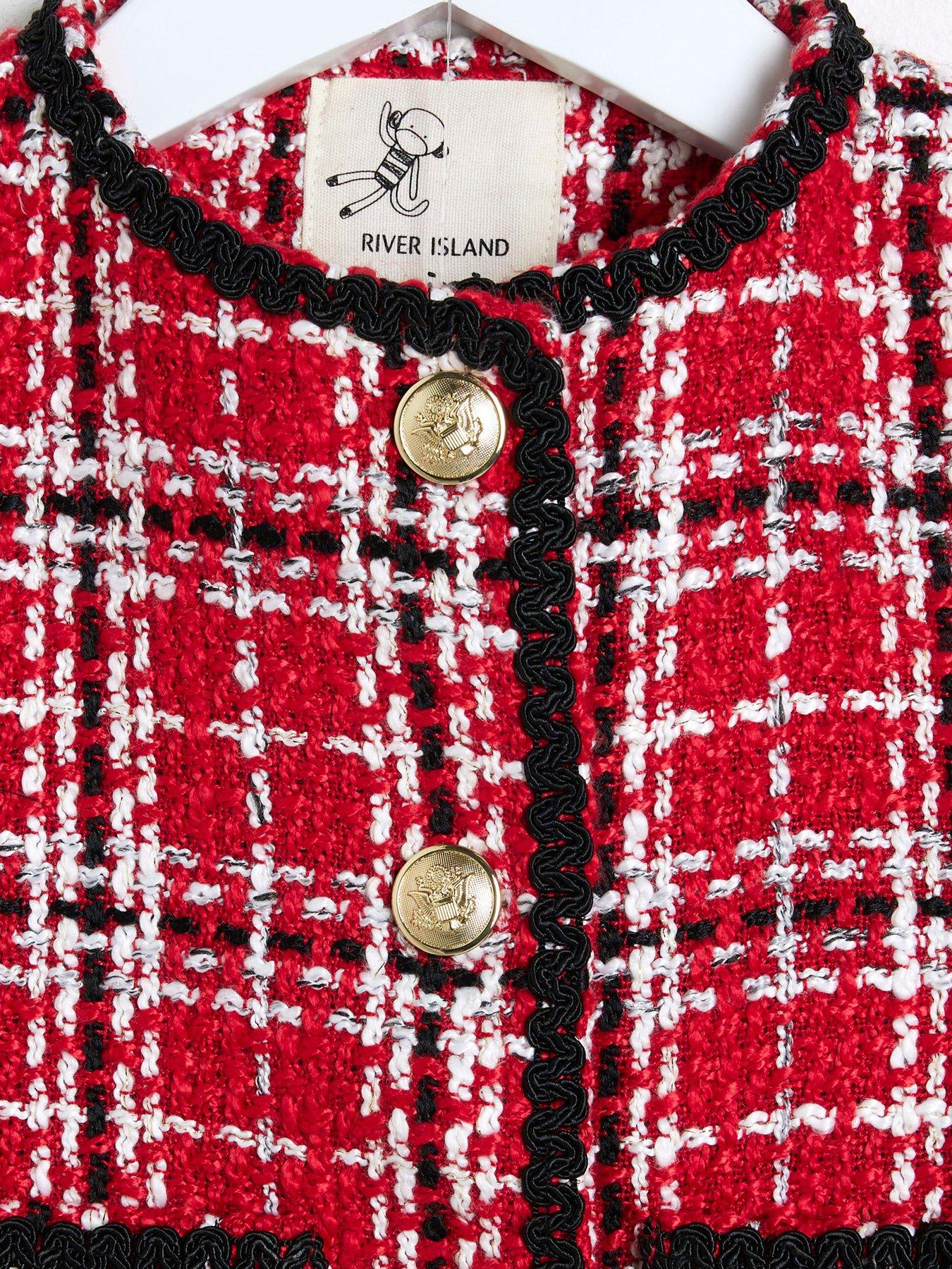 river-island-mini-mini-girl-christmas-check-boucle-jacket-set-reddetail