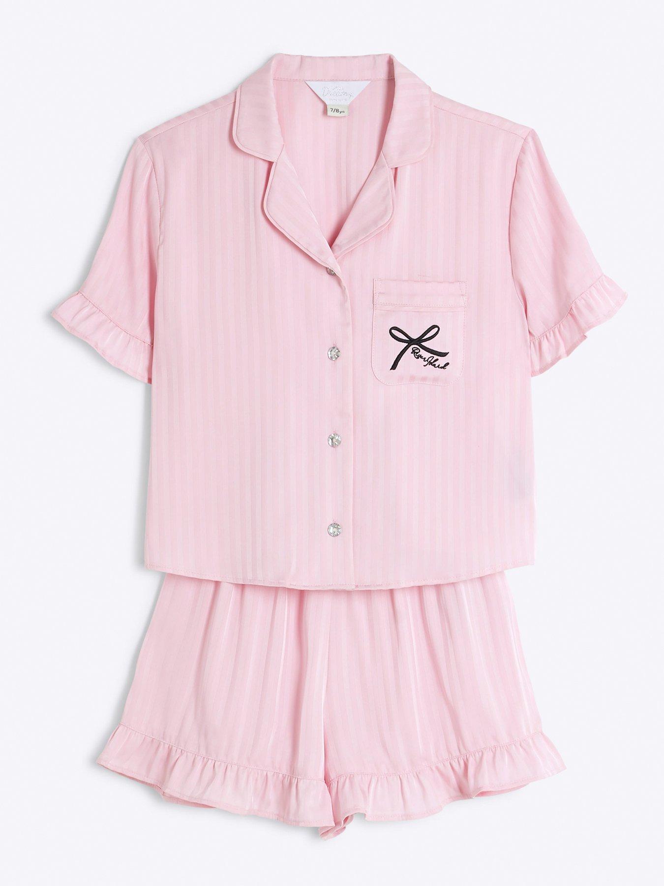 river-island-girls-satin-frill-shorts-pyjama-set-pinkstillFront