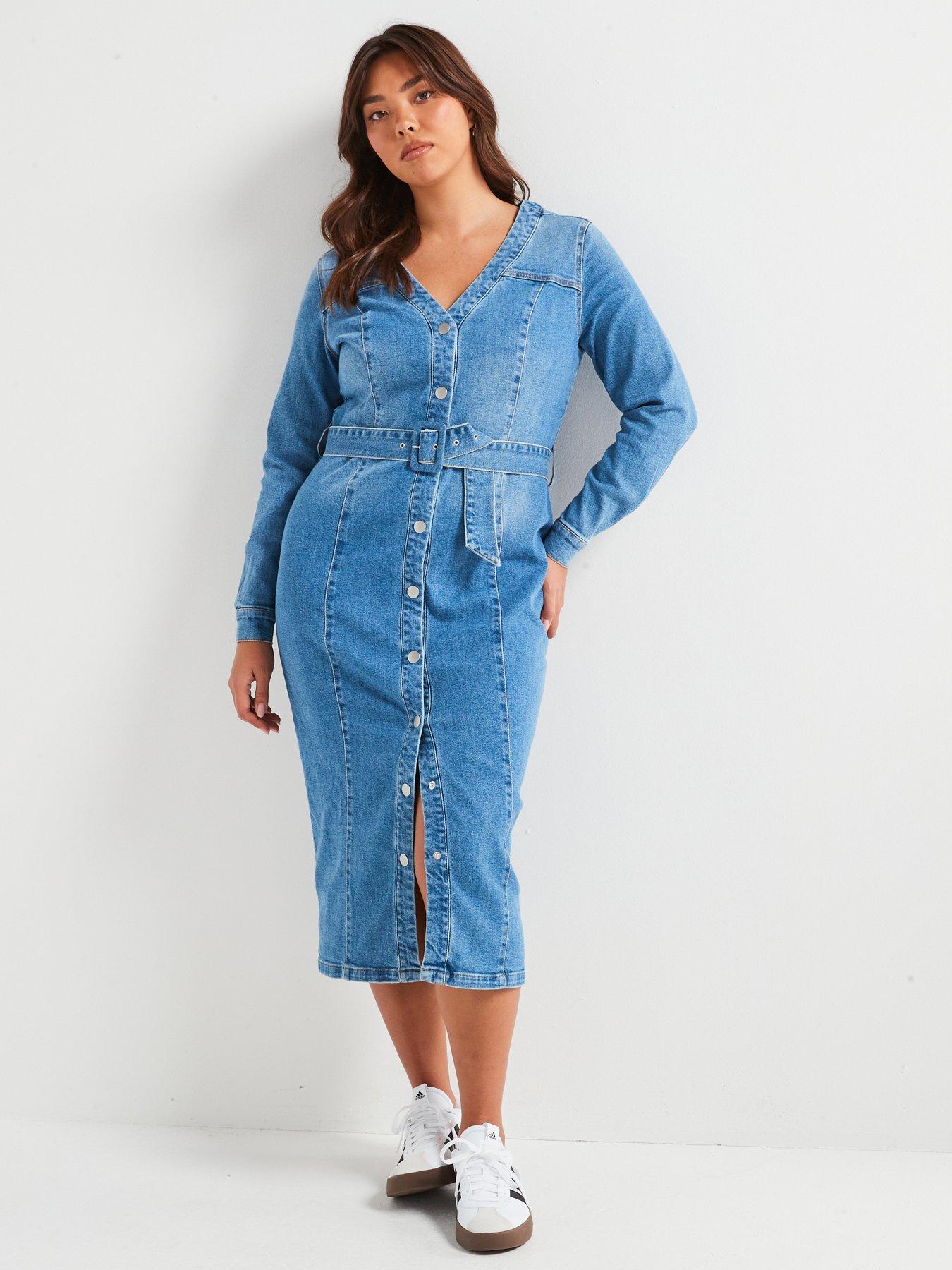 v-by-very-curve-belted-stretch-denim-dress-blue