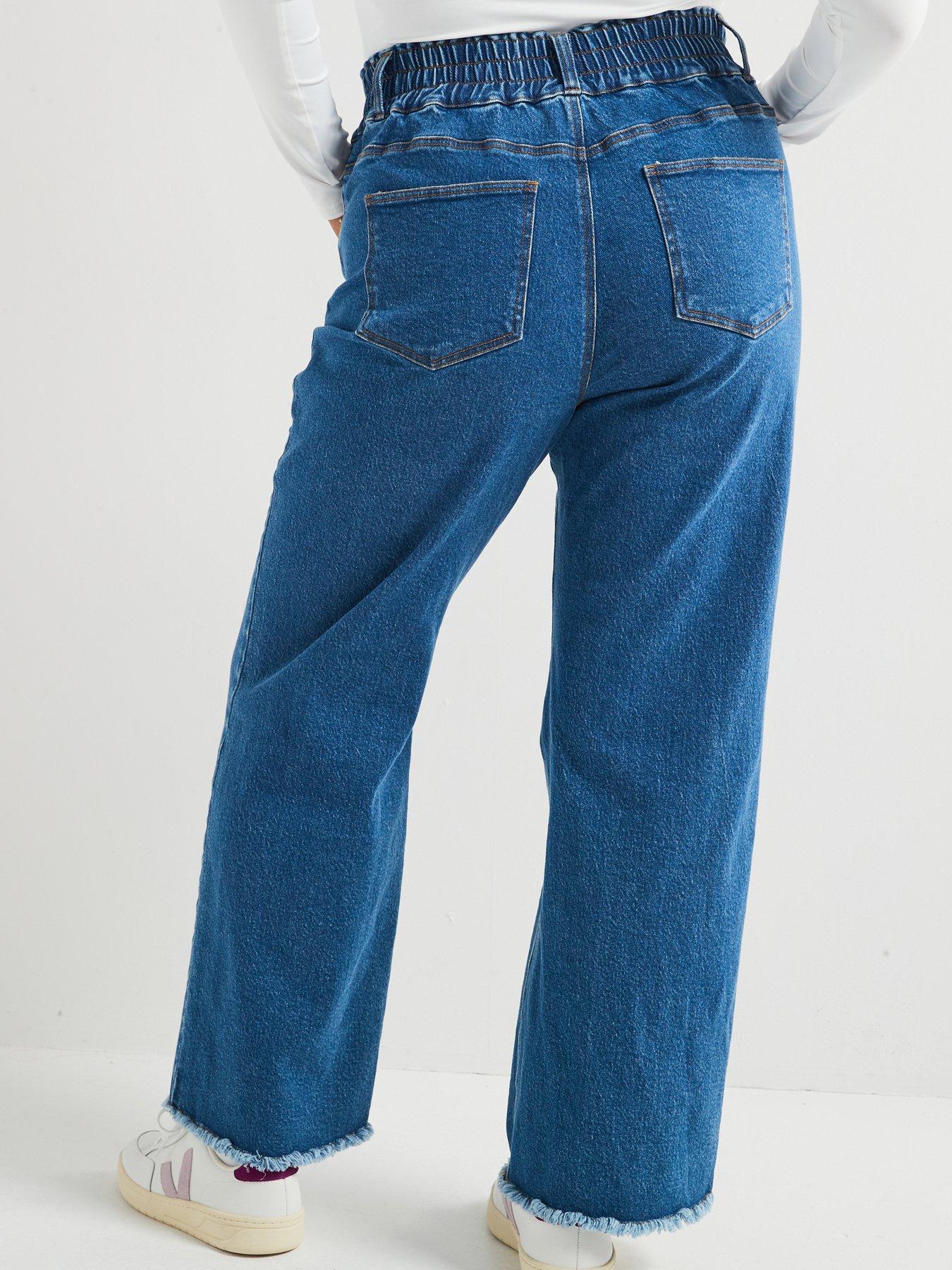 Image 2 of 6 of V by Very Curve Wide Leg Elasticated Waist Jean - Blue