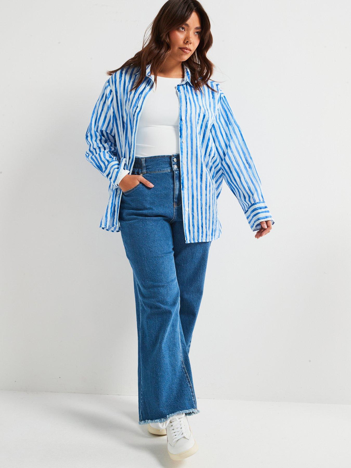 Image 3 of 6 of V by Very Curve Wide Leg Elasticated Waist Jean - Blue