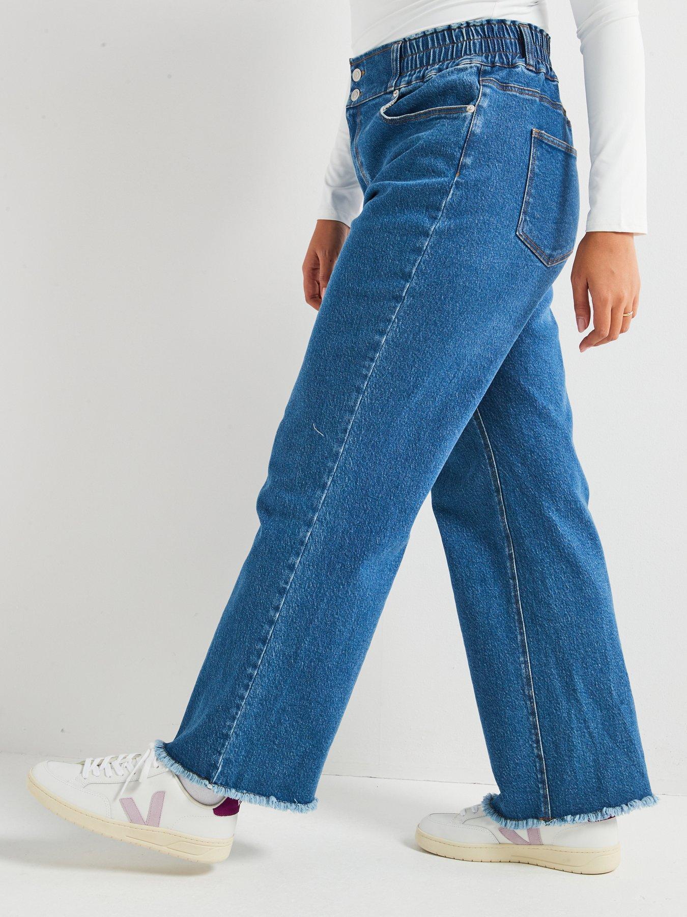 Image 4 of 6 of V by Very Curve Wide Leg Elasticated Waist Jean - Blue