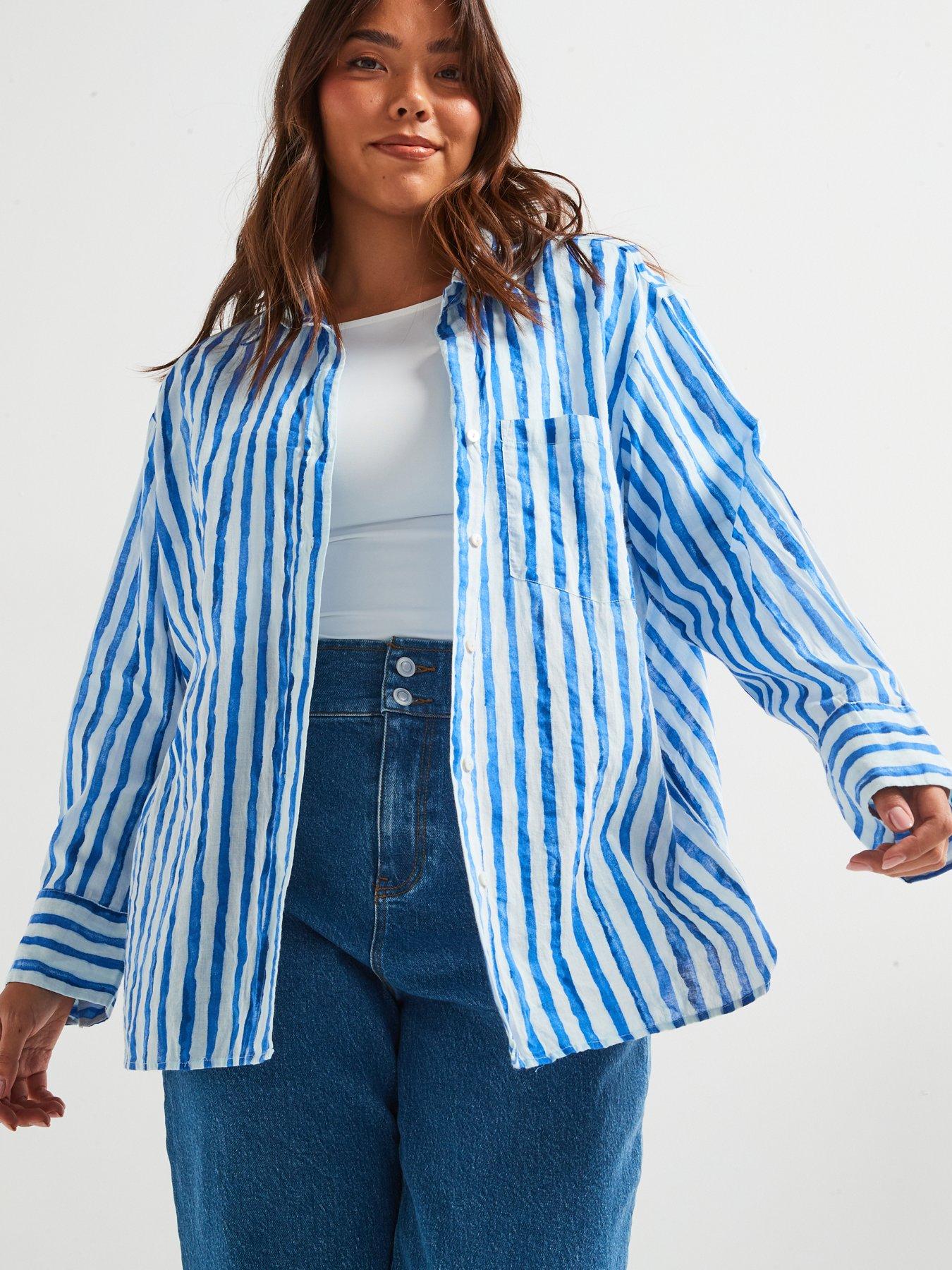 Image 5 of 6 of V by Very Curve Wide Leg Elasticated Waist Jean - Blue