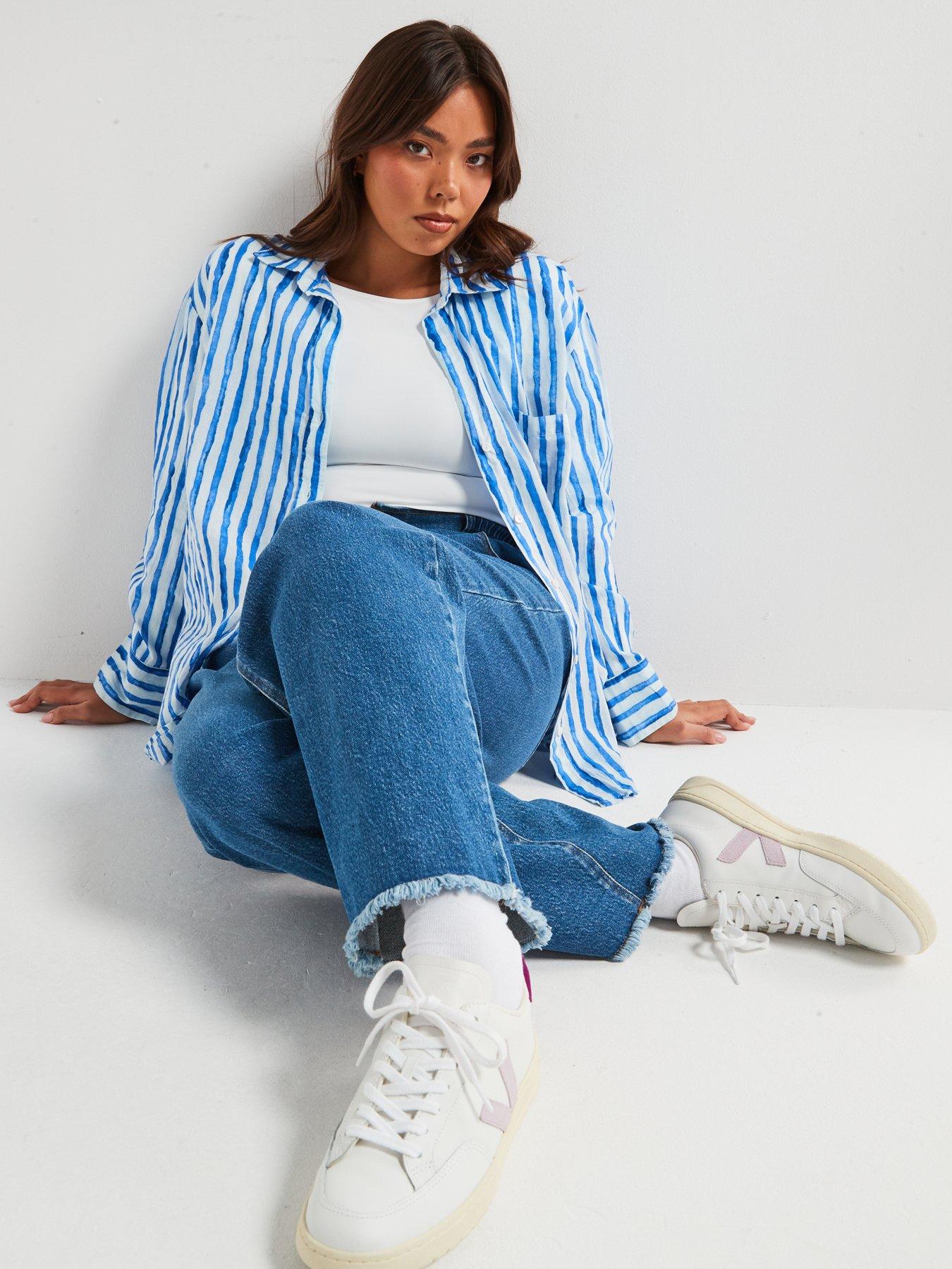 Image 6 of 6 of V by Very Curve Wide Leg Elasticated Waist Jean - Blue