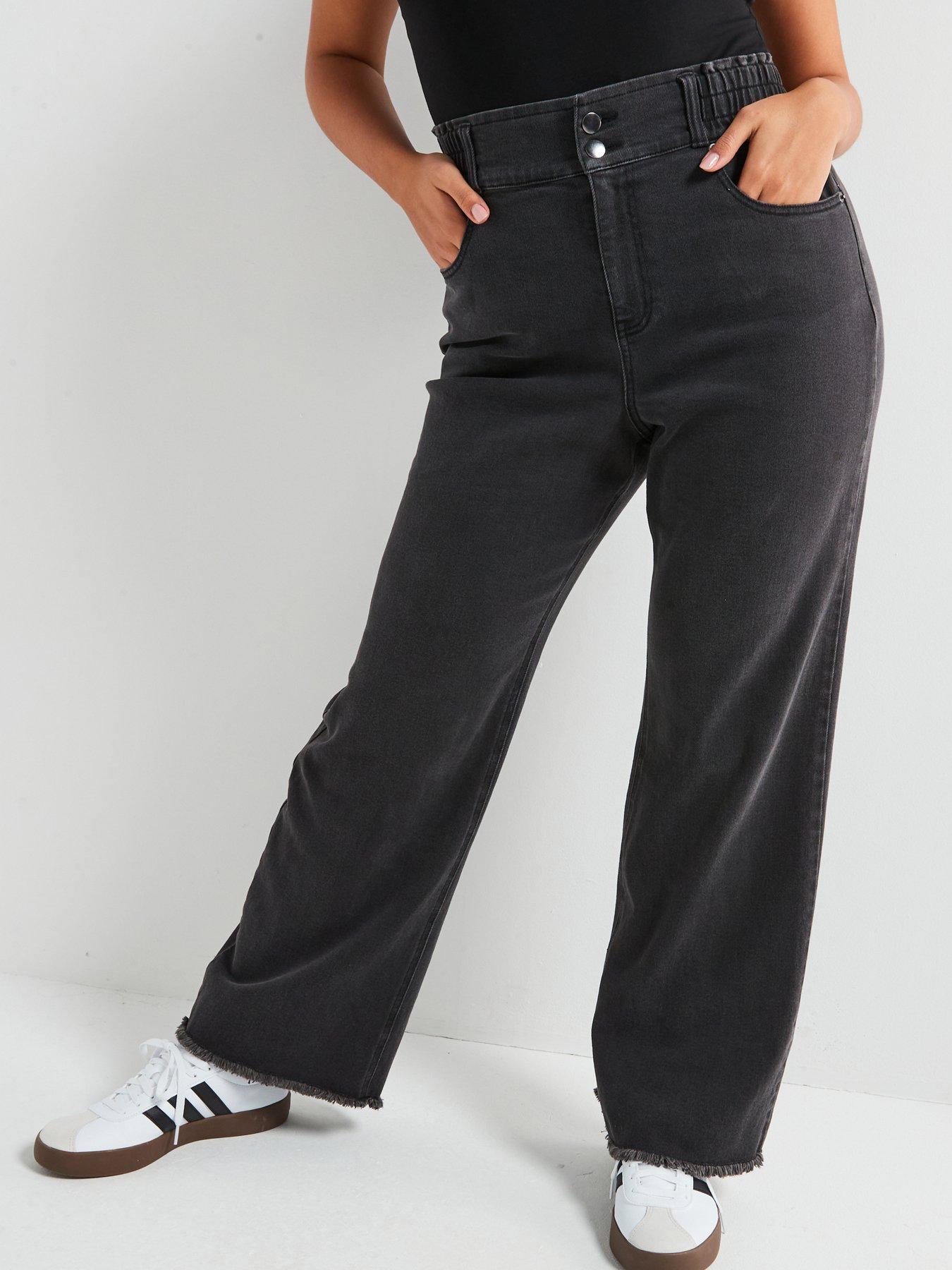 Image of V by Very Curve Wide Leg Elasticated Waist Jean - Grey