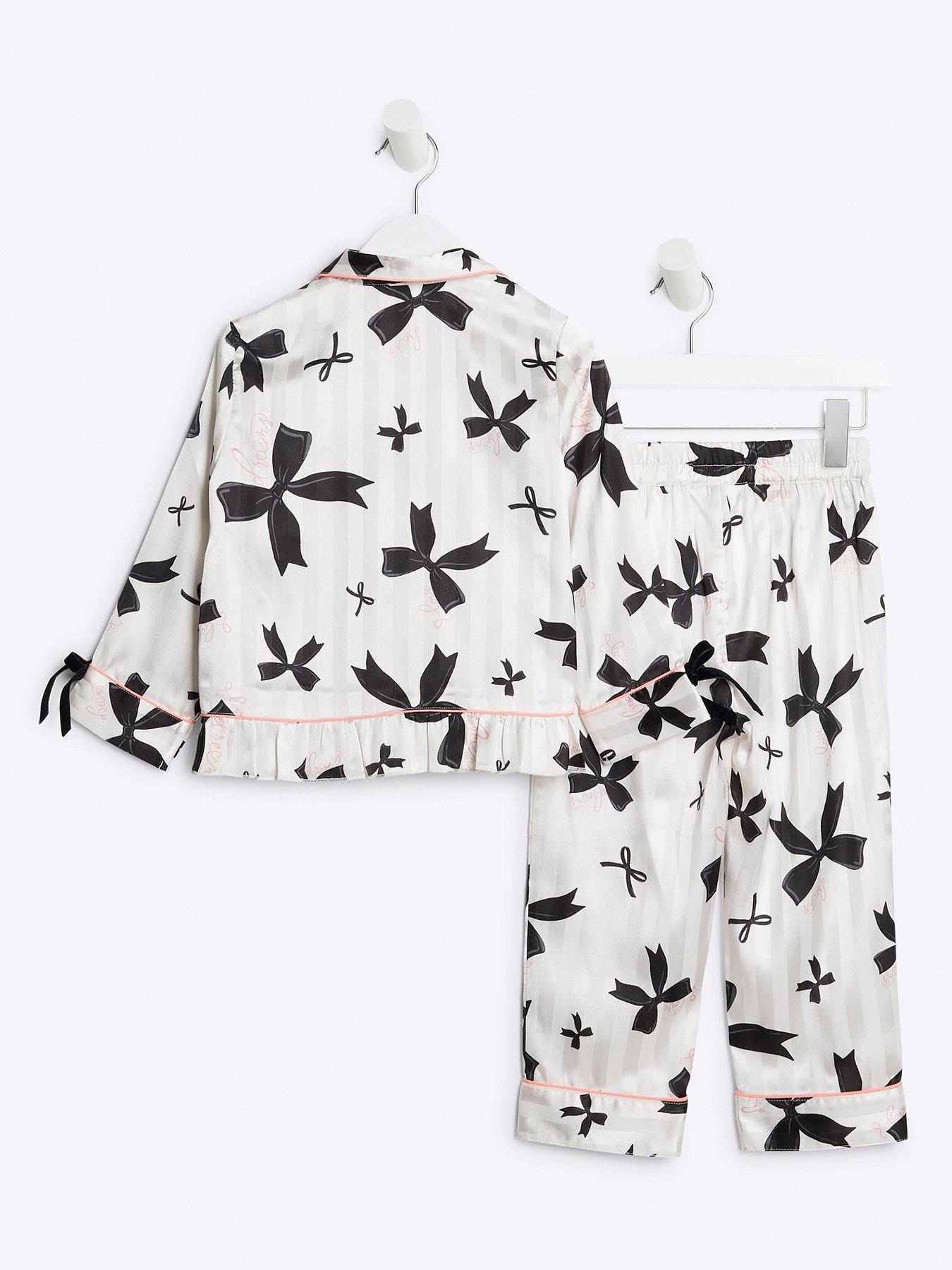 river-island-mini-mini-girls-bow-print-satin-pyjamas-creamback