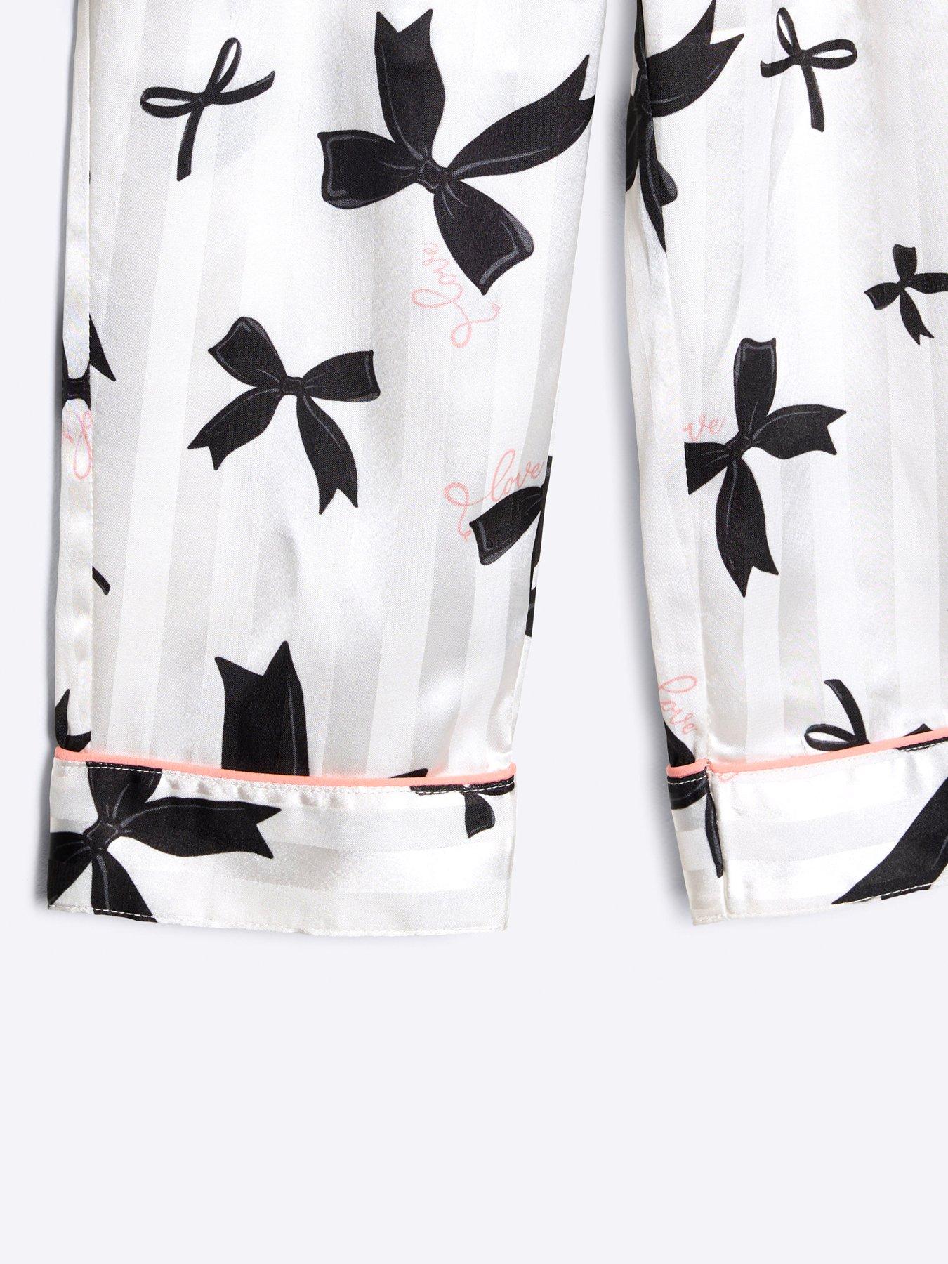 river-island-mini-mini-girls-bow-print-satin-pyjamas-creamdetail