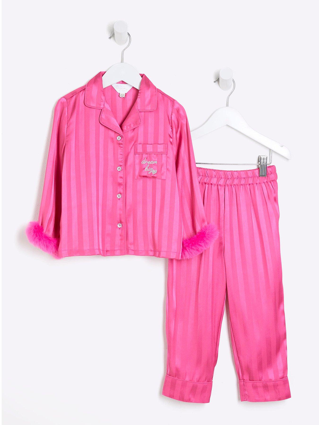 river-island-mini-mini-girls-faux-fur-cuff-pyjamas-set-pink