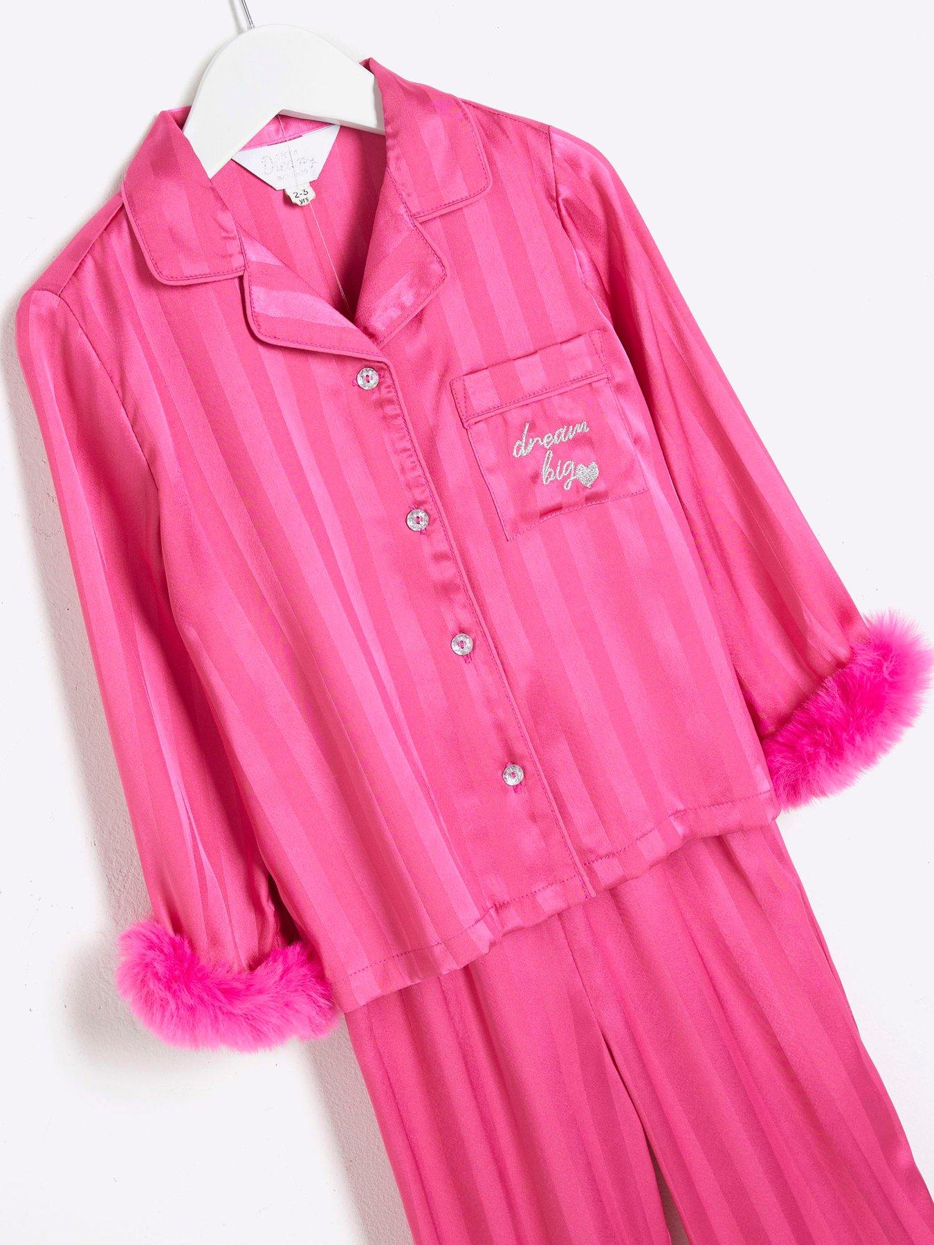 river-island-mini-mini-girls-faux-fur-cuff-pyjamas-set-pinkoutfit