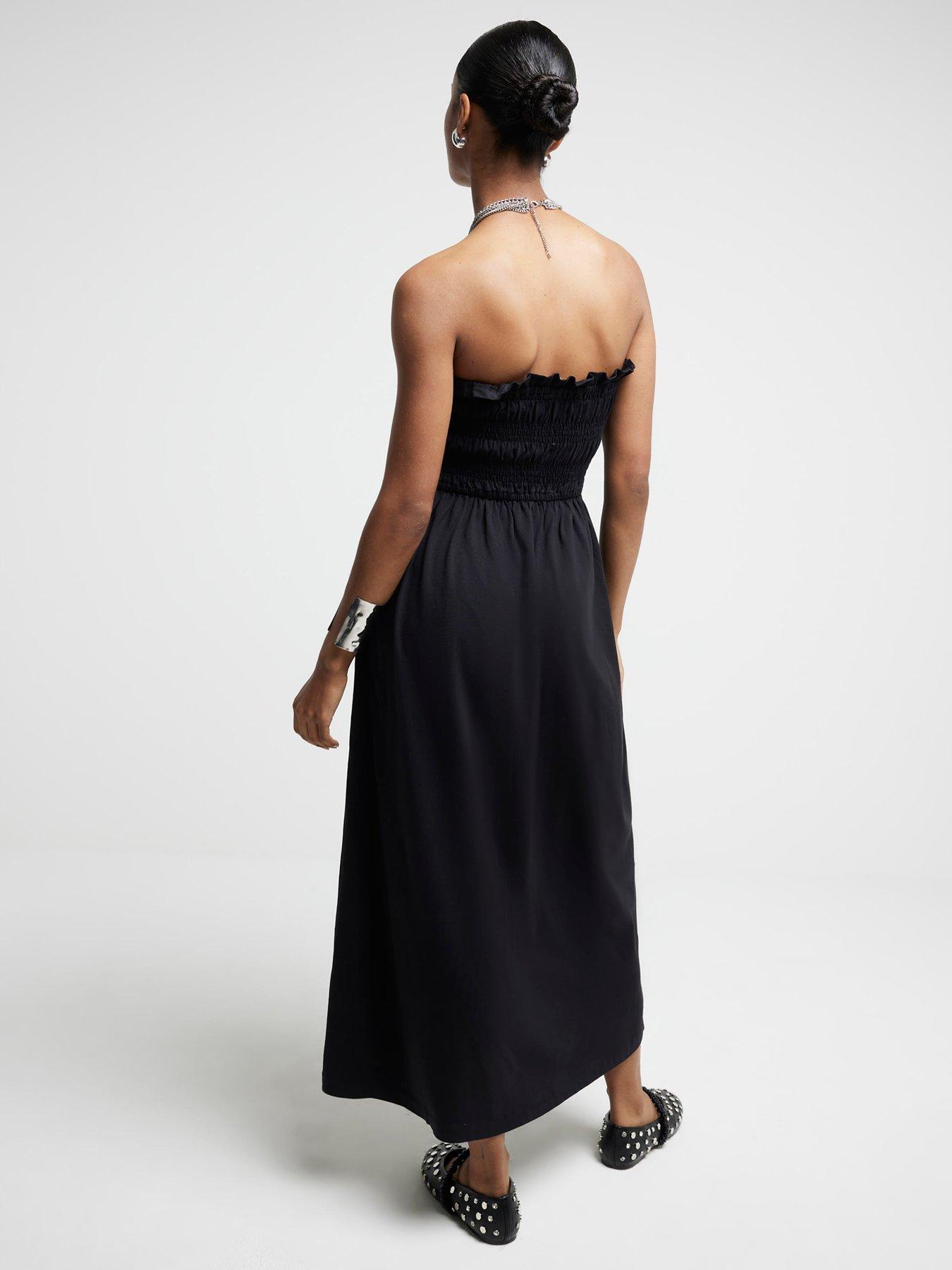 river-island-shirred-bandeau-midaxi-dress-blackstillFront