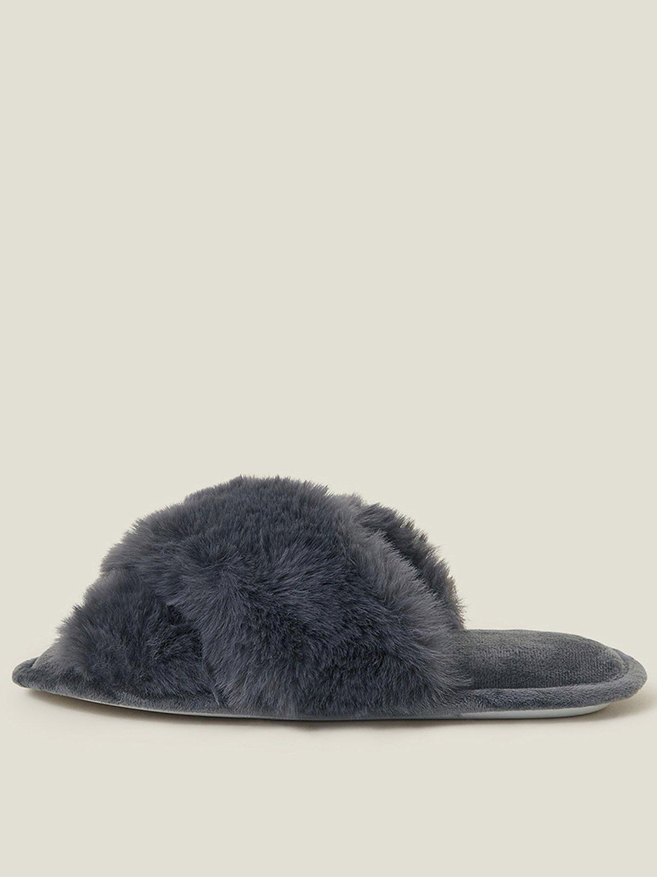 accessorize-luxe-cross-strap-faux-fur-mule-grey