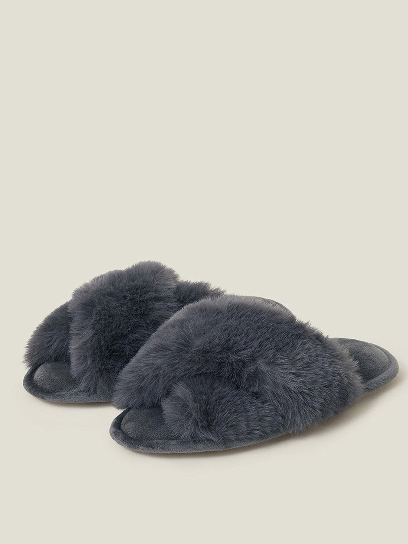 accessorize-luxe-cross-strap-faux-fur-mule-greystillFront