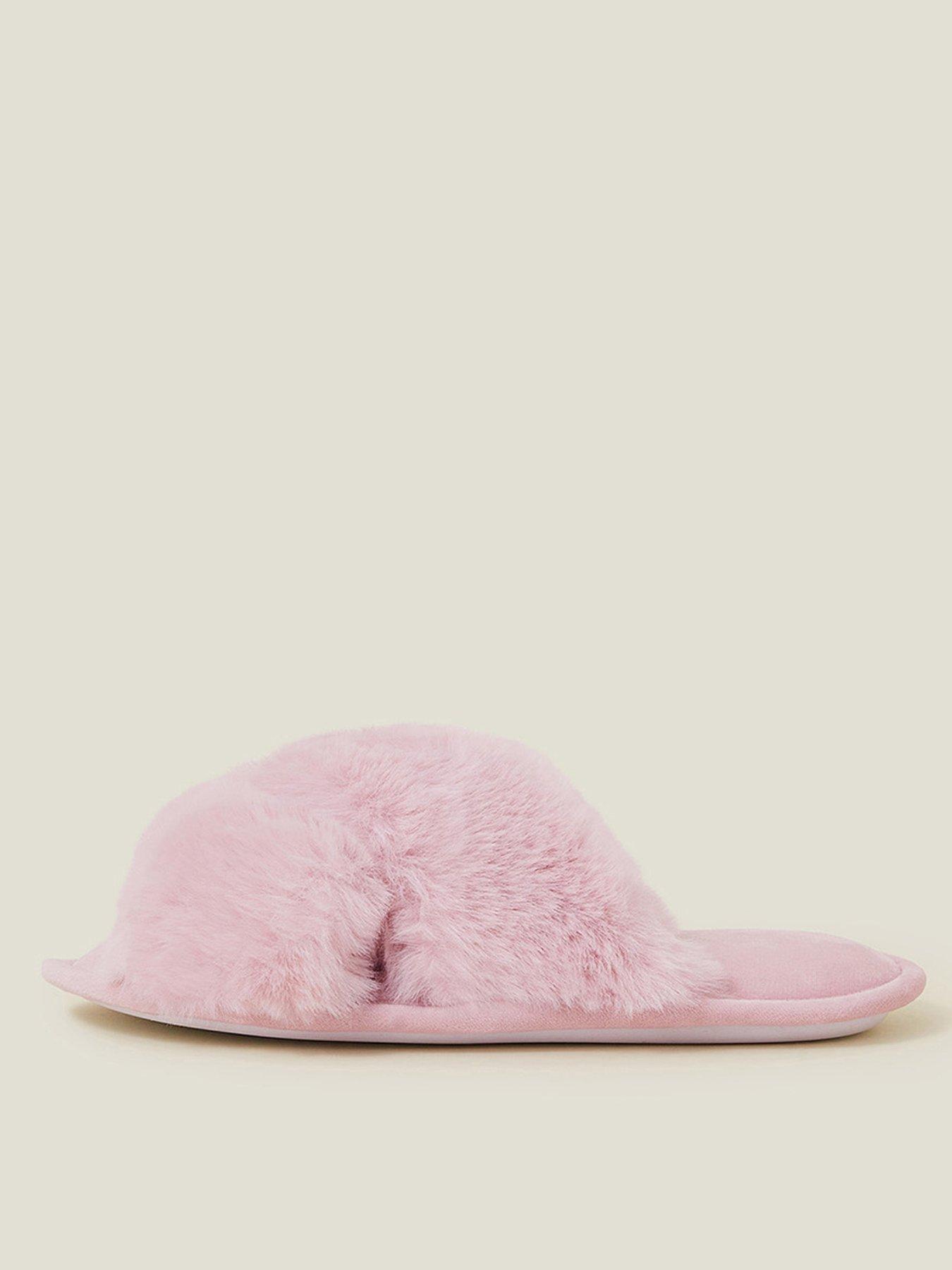 accessorize-luxe-cross-strap-faux-fur-slippers-pink