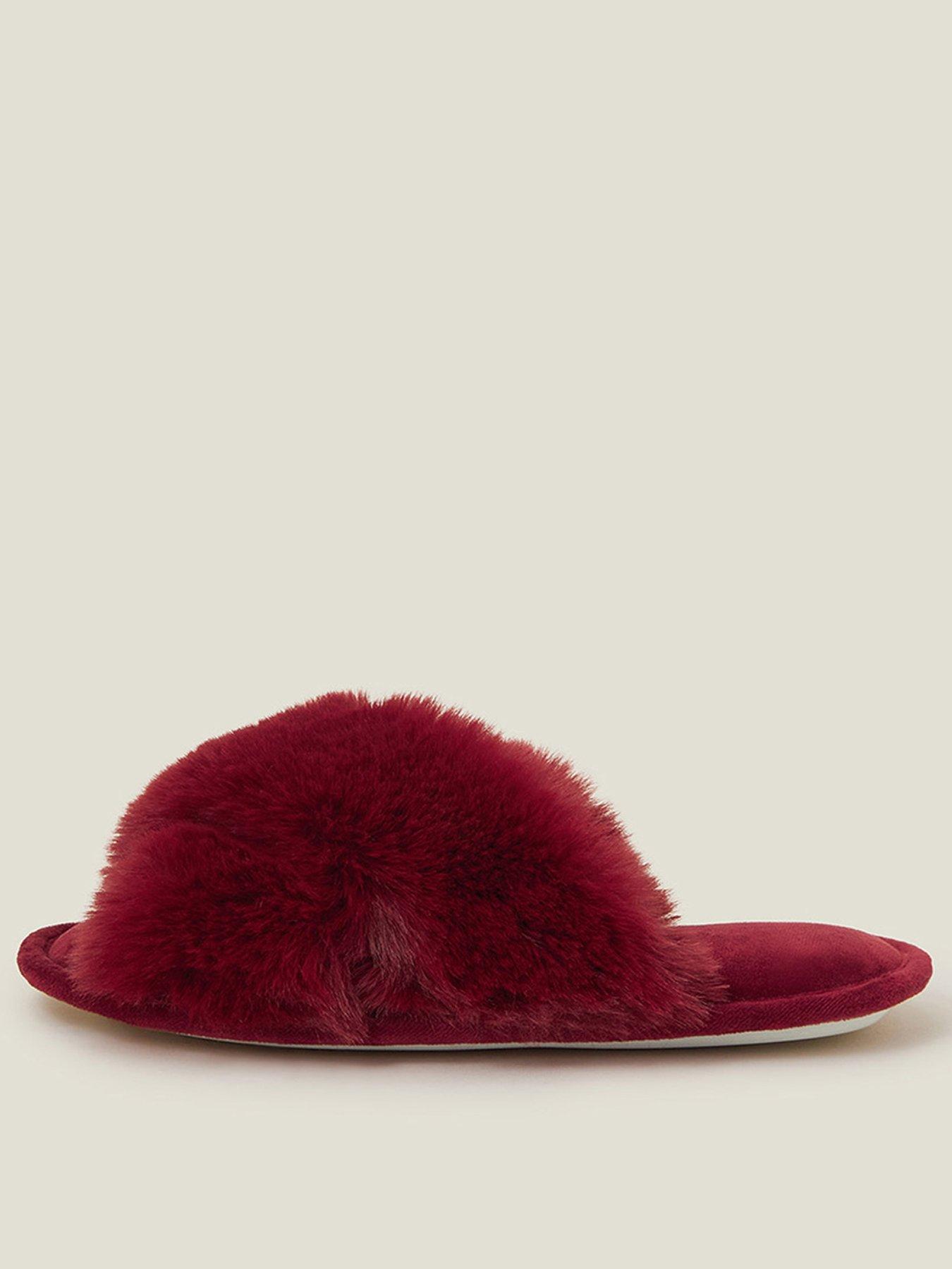 accessorize-luxe-cross-strap-fur-slider-slipper-red