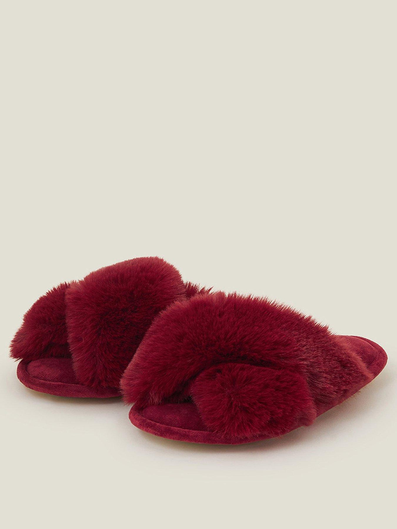 accessorize-luxe-cross-strap-fur-slider-slipper-redstillFront