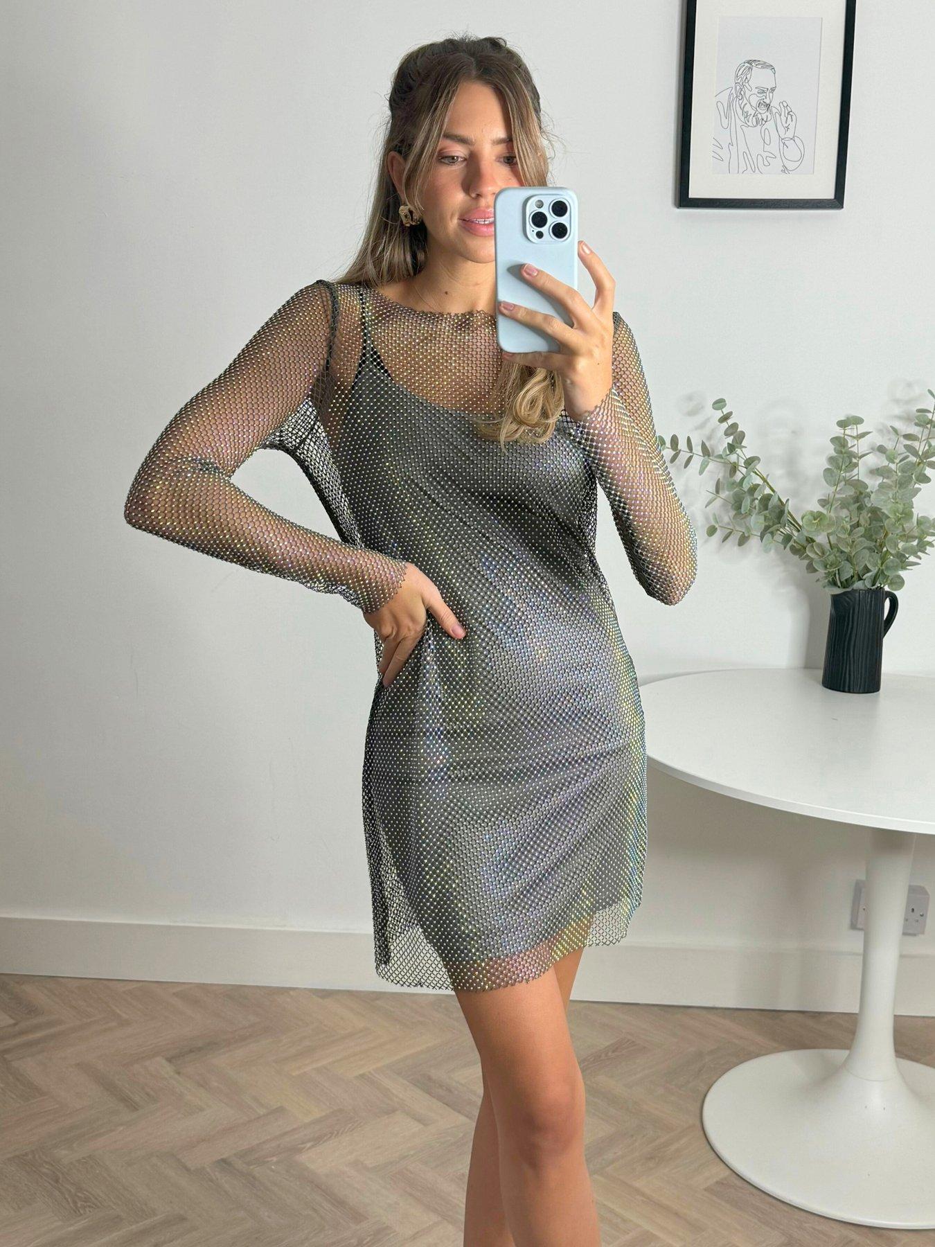 style-cheat-diamante-embellished-mesh-long-sleeve-mini-dress-silver