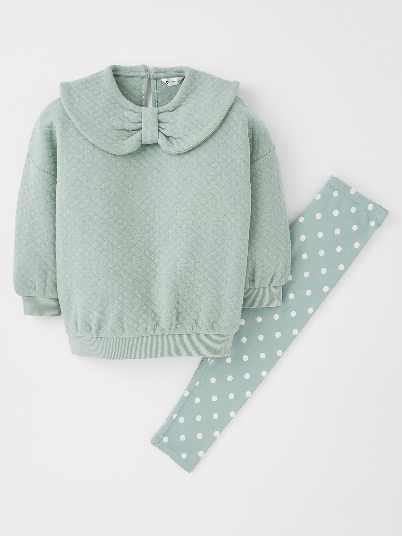 undefined Girls Bow Collar Quilted Sweatshirt And Legging Set - Multi