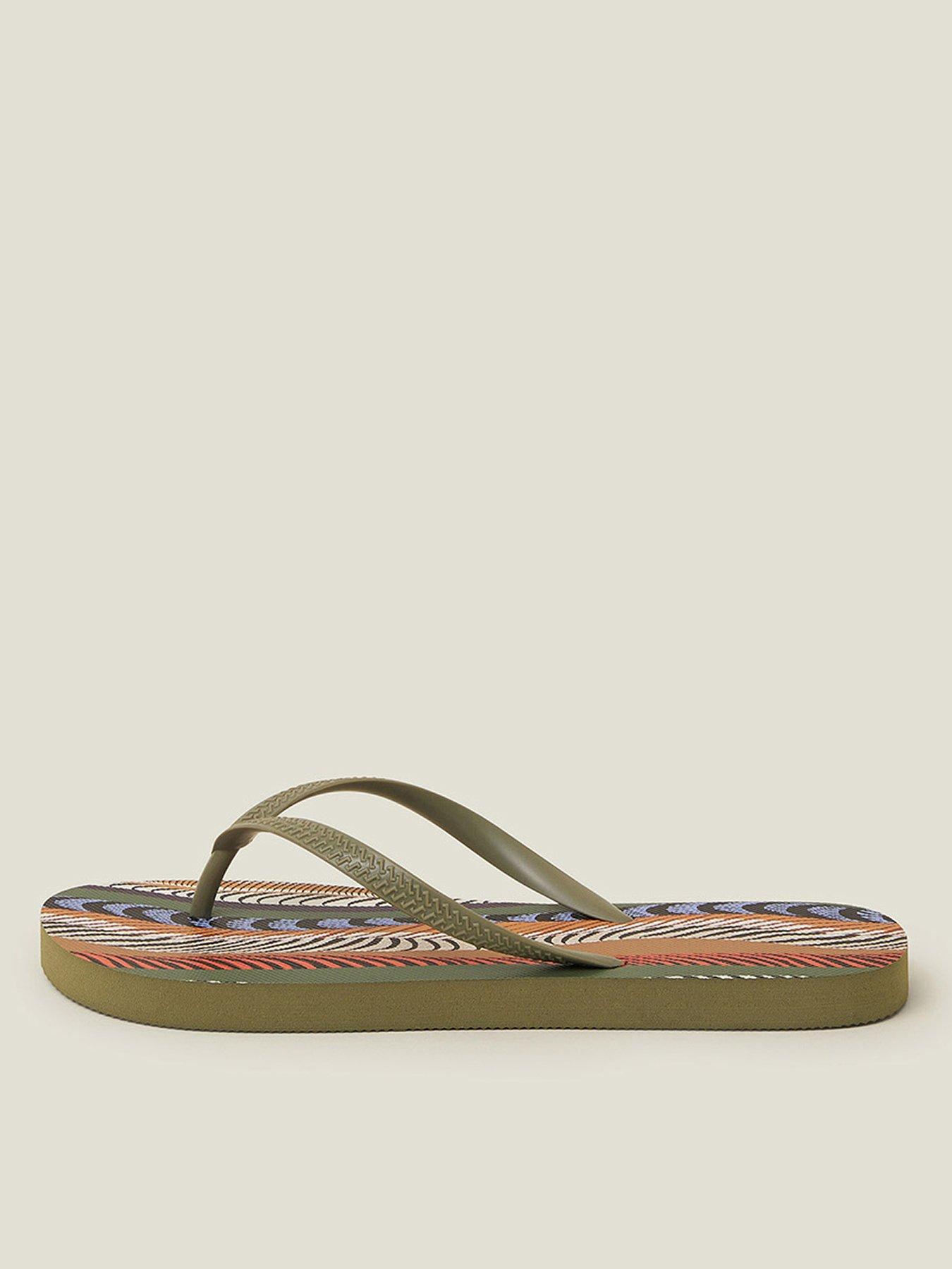 Image 1 of 4 of Accessorize Feather Print Flip Flops - Multi