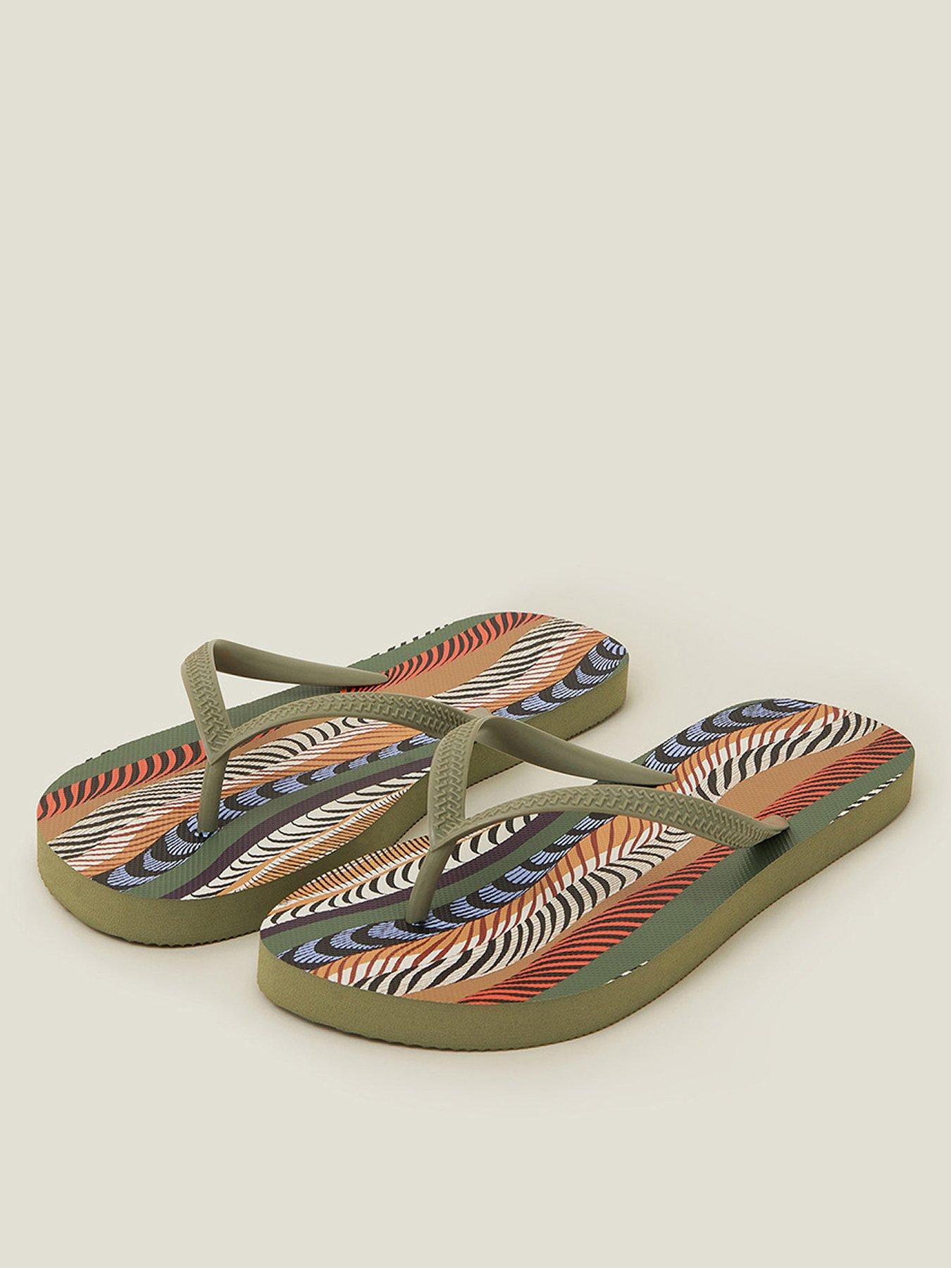 Image 2 of 4 of Accessorize Feather Print Flip Flops - Multi