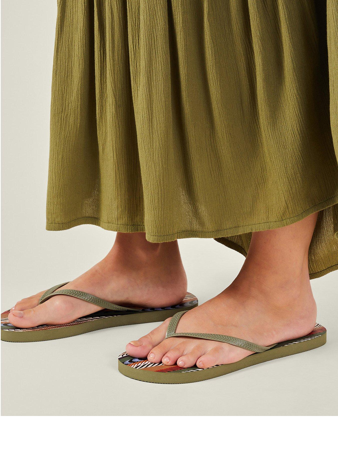Image 3 of 4 of Accessorize Feather Print Flip Flops - Multi