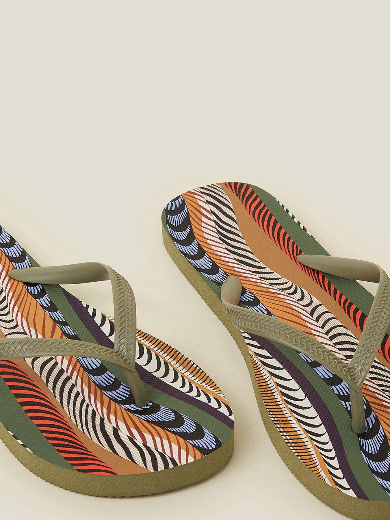 Image 4 of 4 of Accessorize Feather Print Flip Flops - Multi