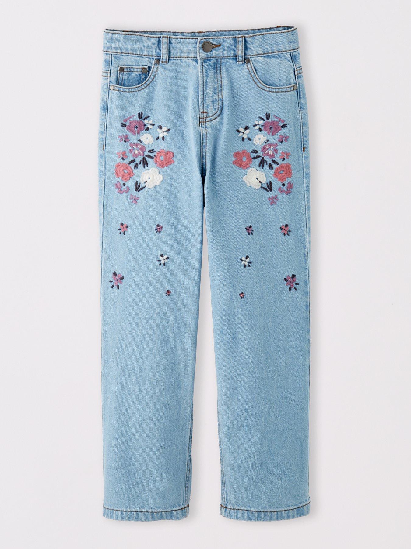 undefined Girls Floral Embroidered Jean - Blue