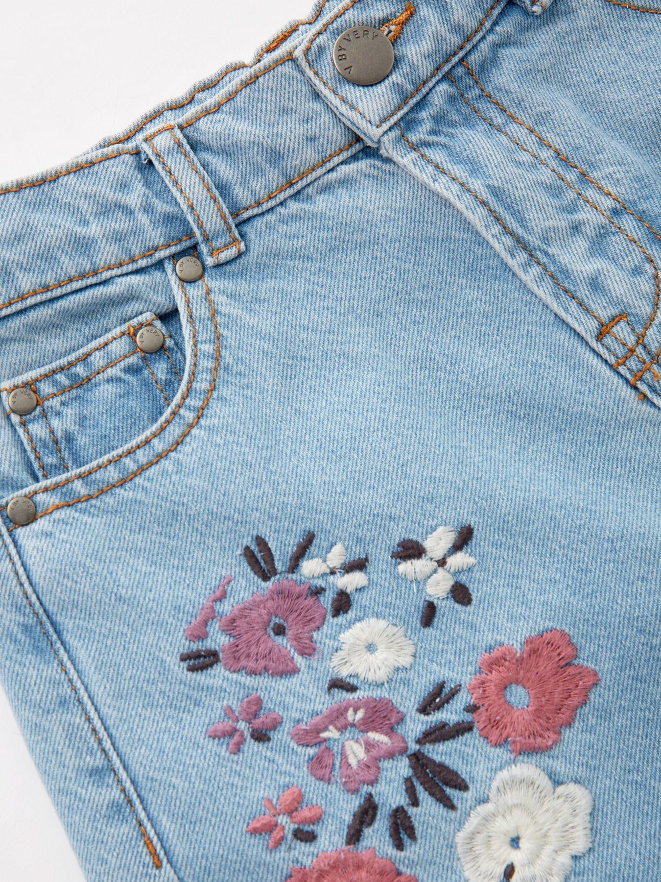 Image 3 of 4 of V by Very Girls Floral Embroidered Jean - Blue
