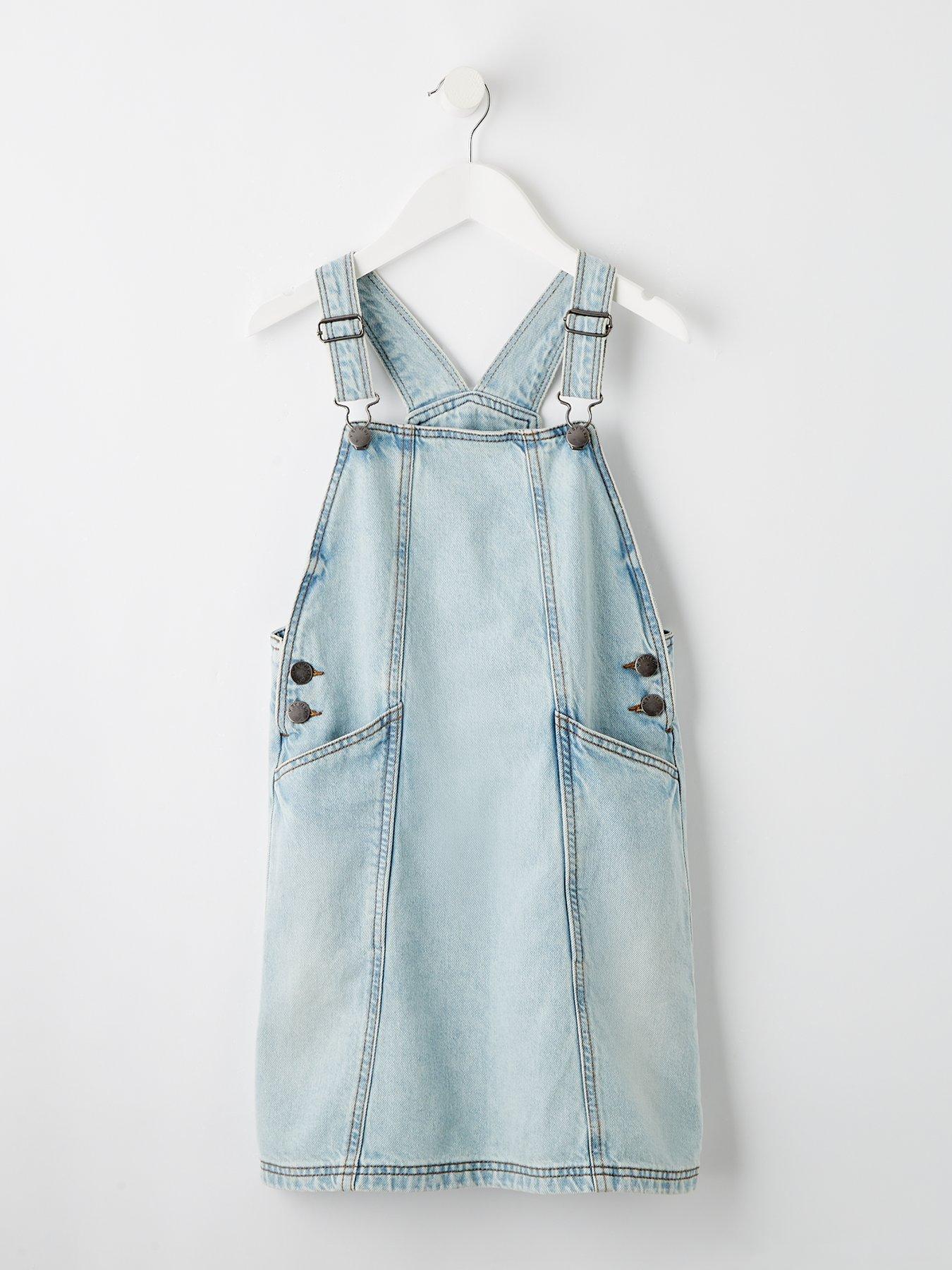 V by Very Girls Denim Pinafore Dress - Blue
