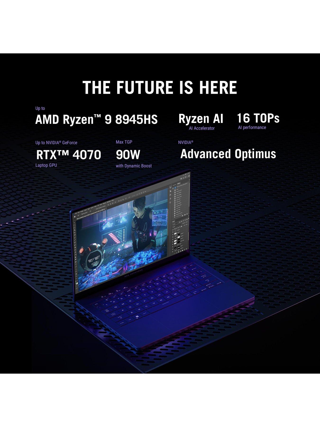 Image 5 of 7 of Asus Zephyrus G14 Laptop - 14in OLED WQXGA&nbsp;120Hz,&nbsp;AMD Ryzen 9, RTX 4070,&nbsp;32GB RAM, 1TB&nbsp;SSD -&nbsp;Grey