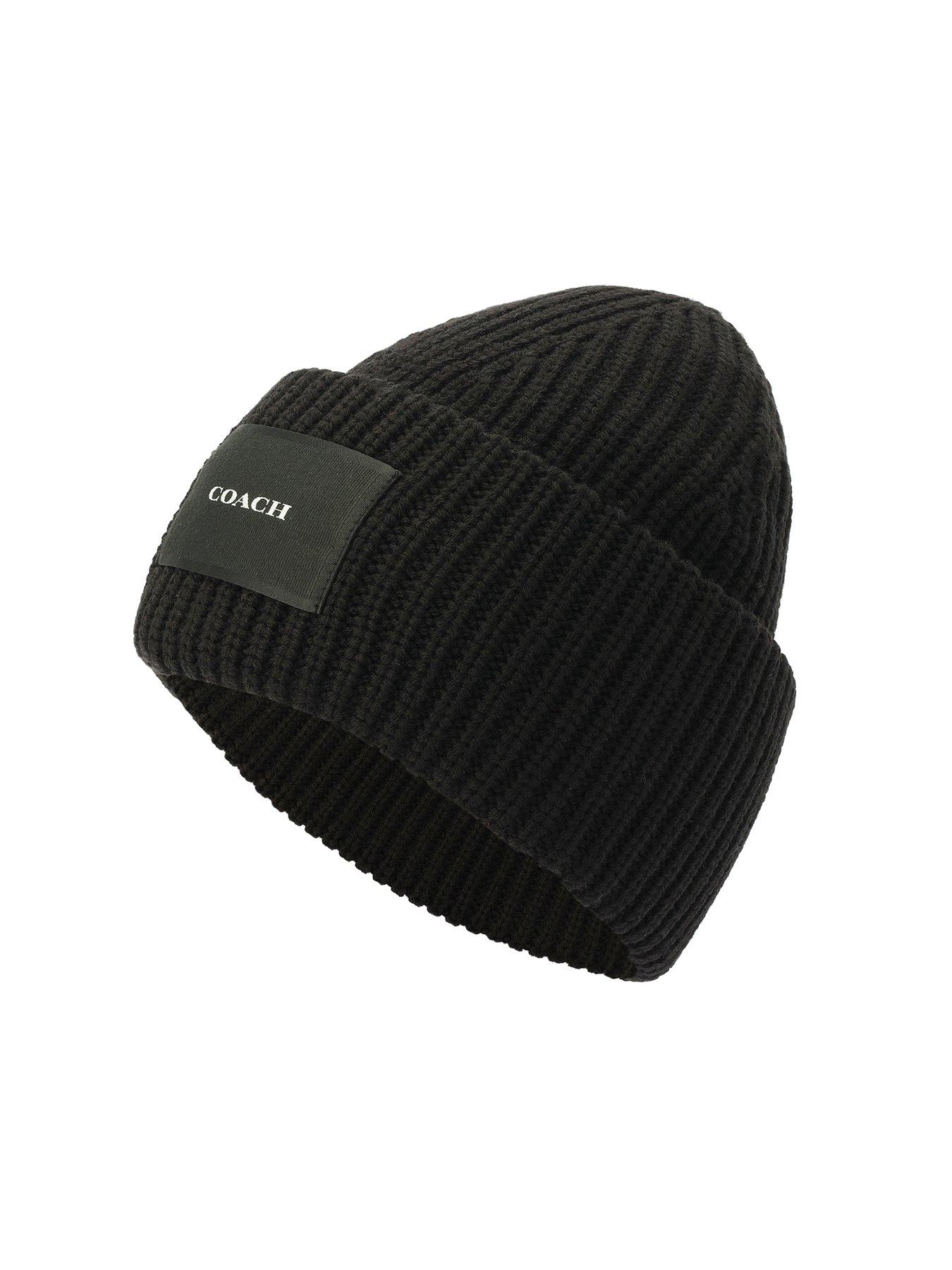 coach-woven-patch-beanie-blackstillFront