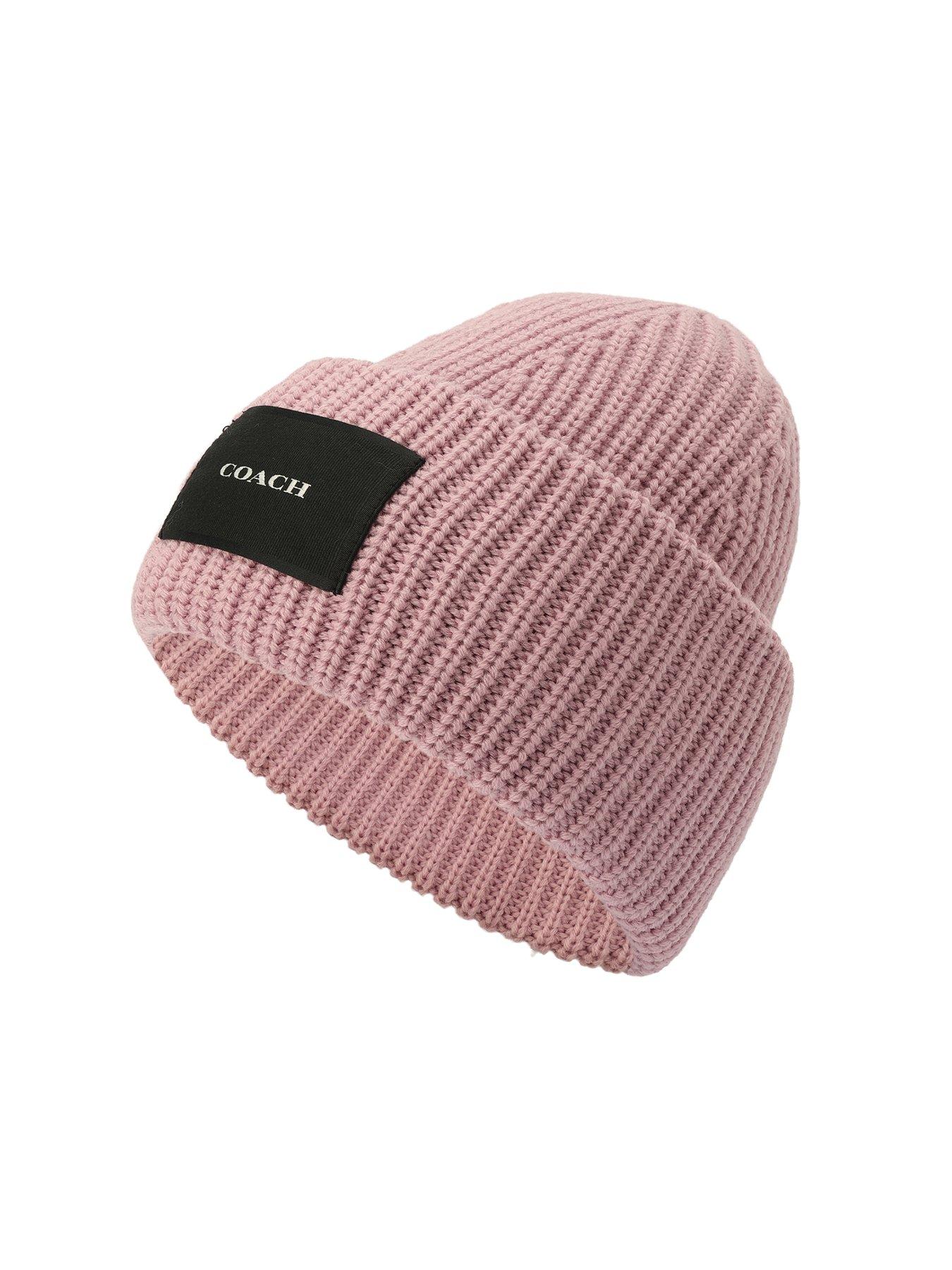 coach-woven-patch-beanie-pinkstillFront