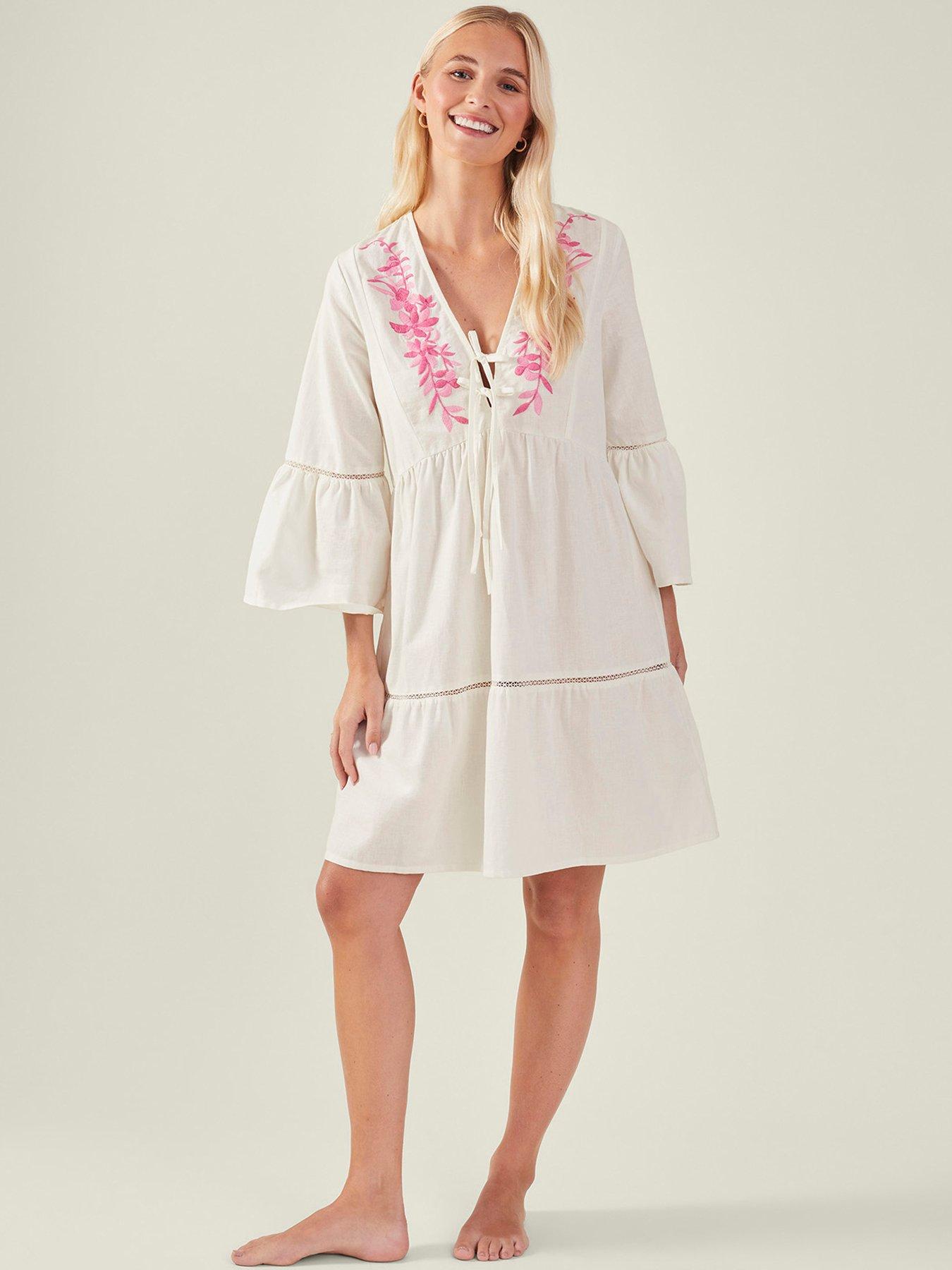 accessorize-embroidered-flute-sleeve-dress-pink